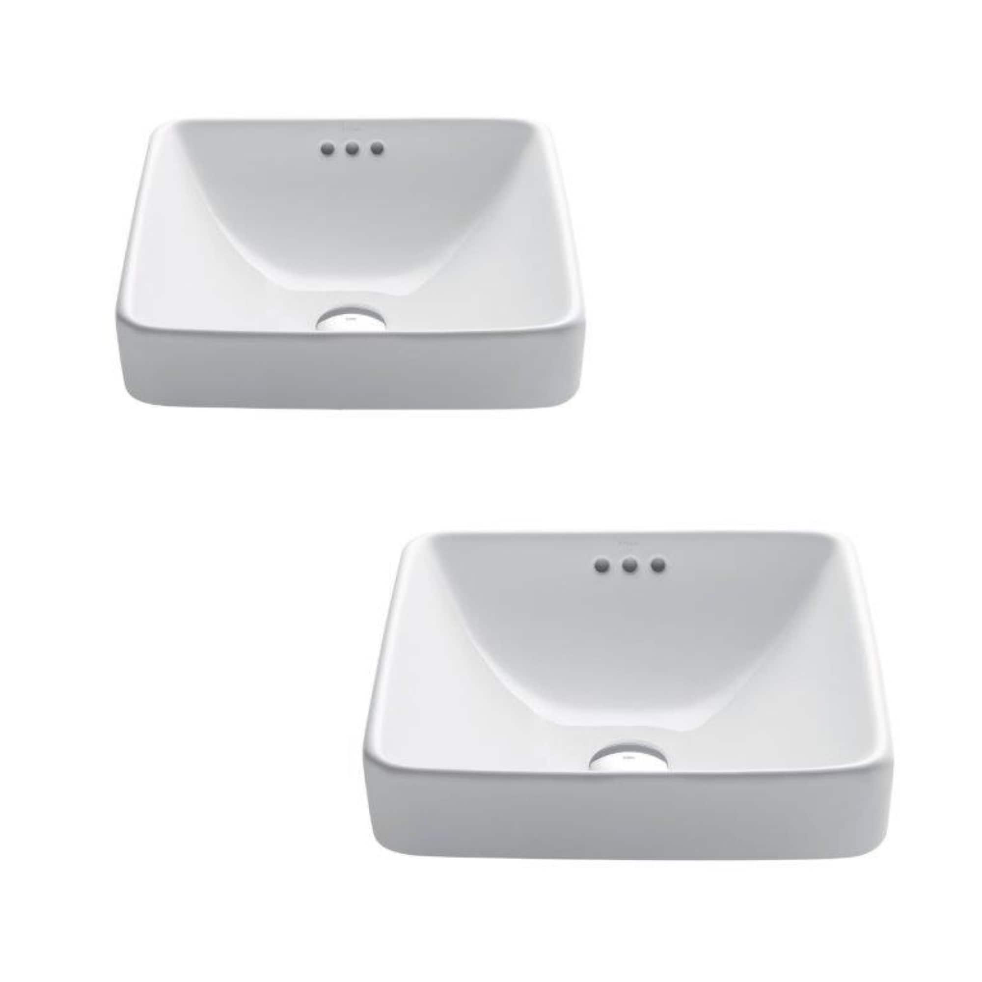 Kraus KCR-281-2PK Elavo Ceramic Vessel Square Traditional White Bathroom Sink ( 16.25-Inches x 16.25-Inches )