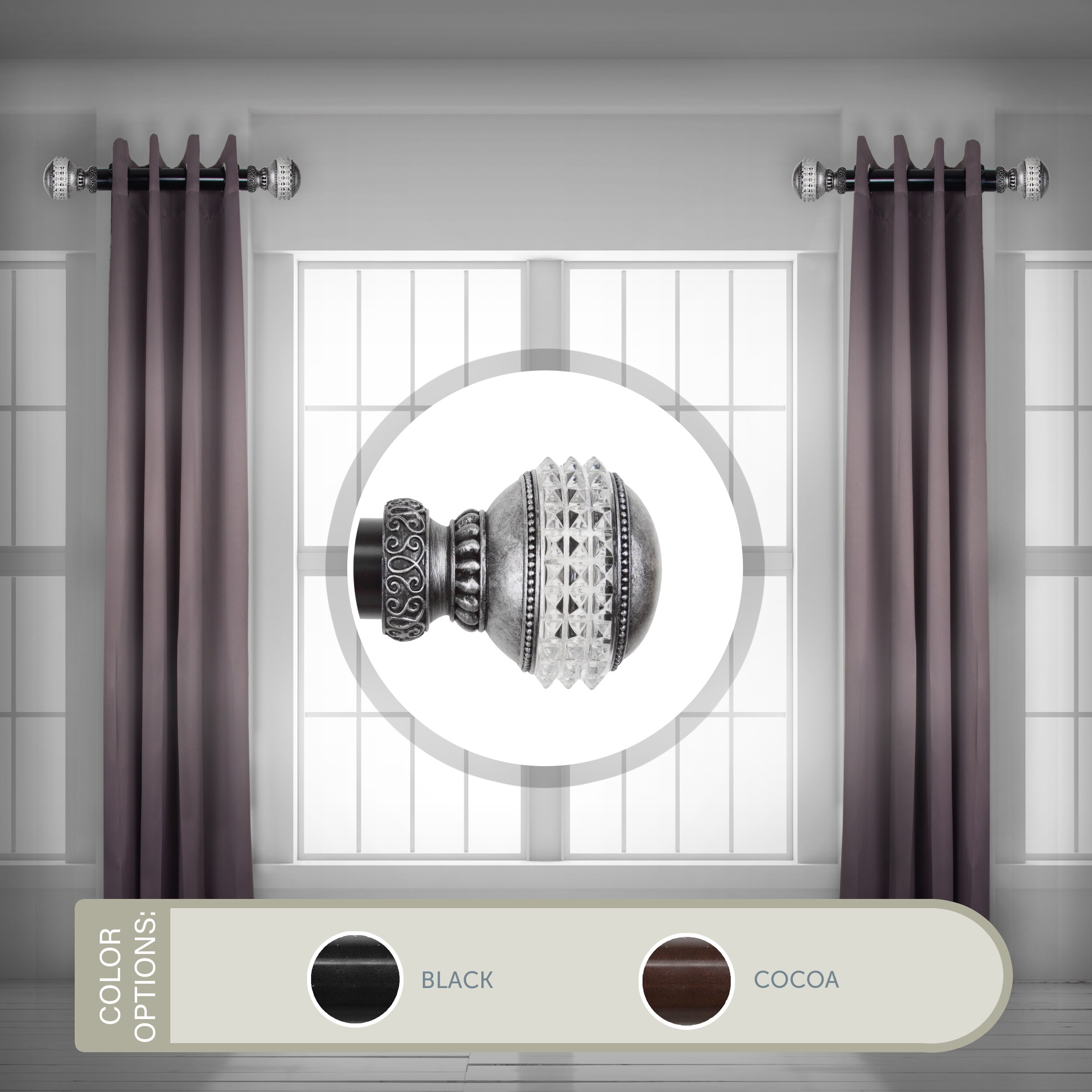 Hart & Harlow LO-SIDE150-51-2 Lindsay 1.5-in 12-in to 20-in Black Steel Side curtain rod with Finials