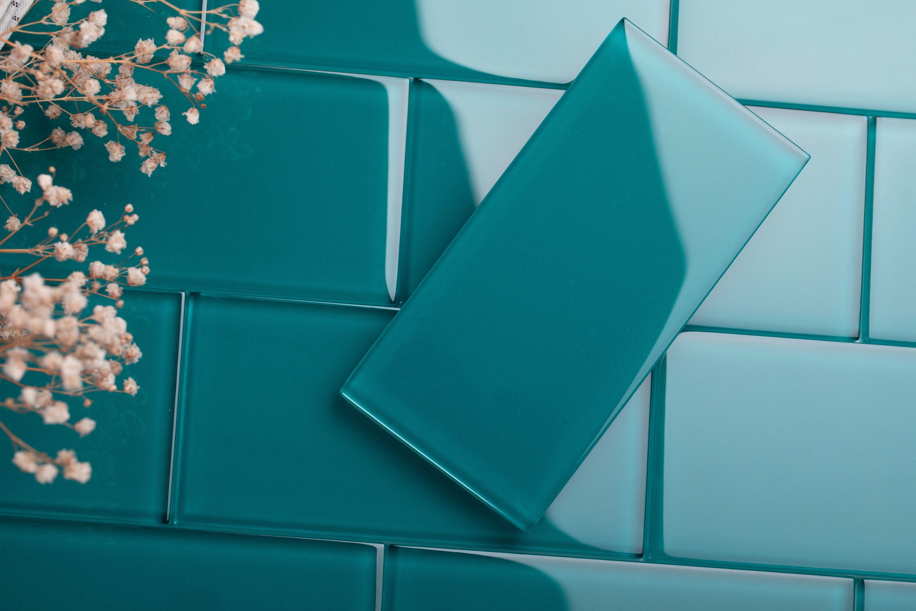 Giorbello 3x6 Glass Subway Tiles 40 Pack Dark Teal 3 In X 6 In Glossy Glass Subway Wall Tile In