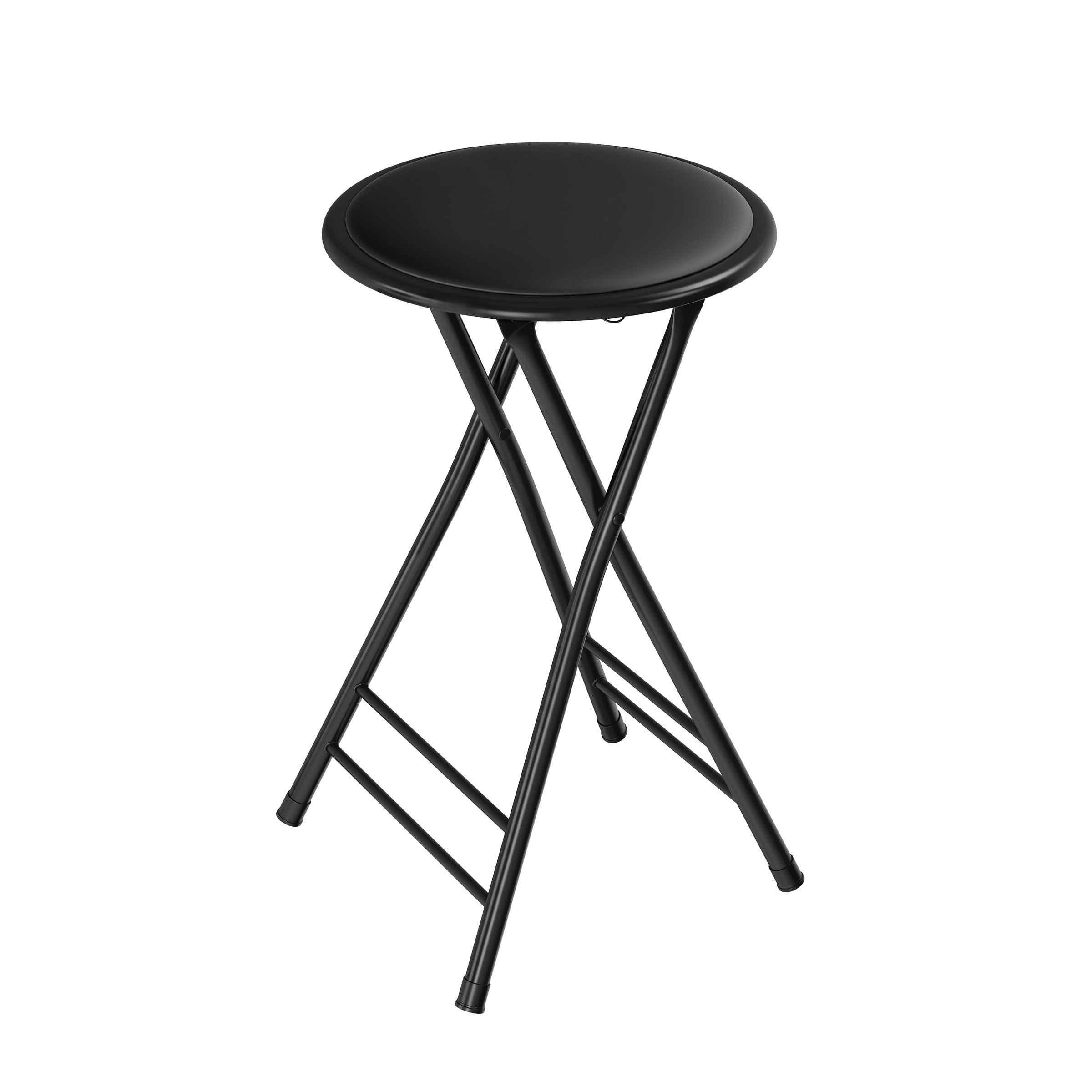 Hastings Home 24 Round Folding Stool with Padded Seat - Black