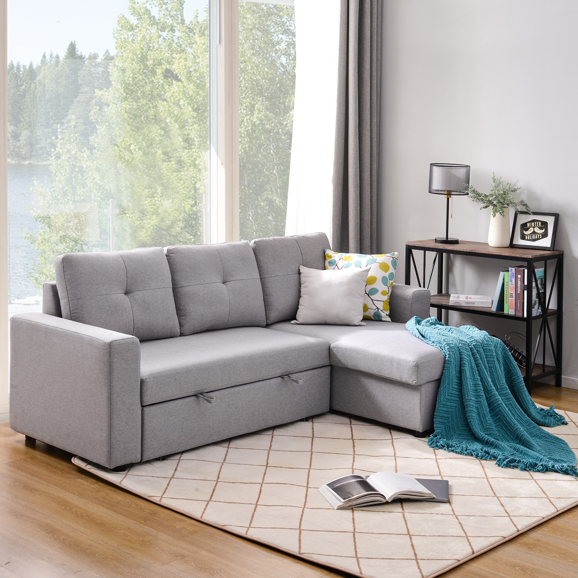 CASAINC Sofa Bed 90-in Modern Gray Polyester/Blend 3-seater Sofa 