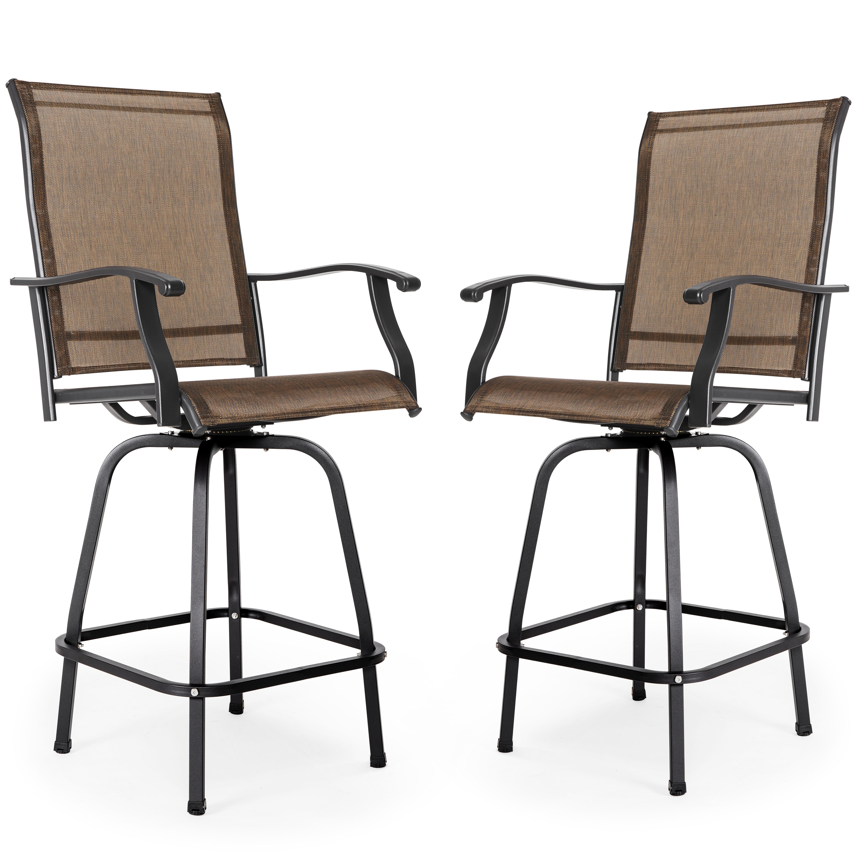 2 Chair Garden 2 PC Swivel Outdoor Patio Bar Set New Padded High Top Outdoor Table and Chairs Set with Thick Waterproof Cotton Outdoor Swivel Bar Stools and Bar Table Set for Backyard 
