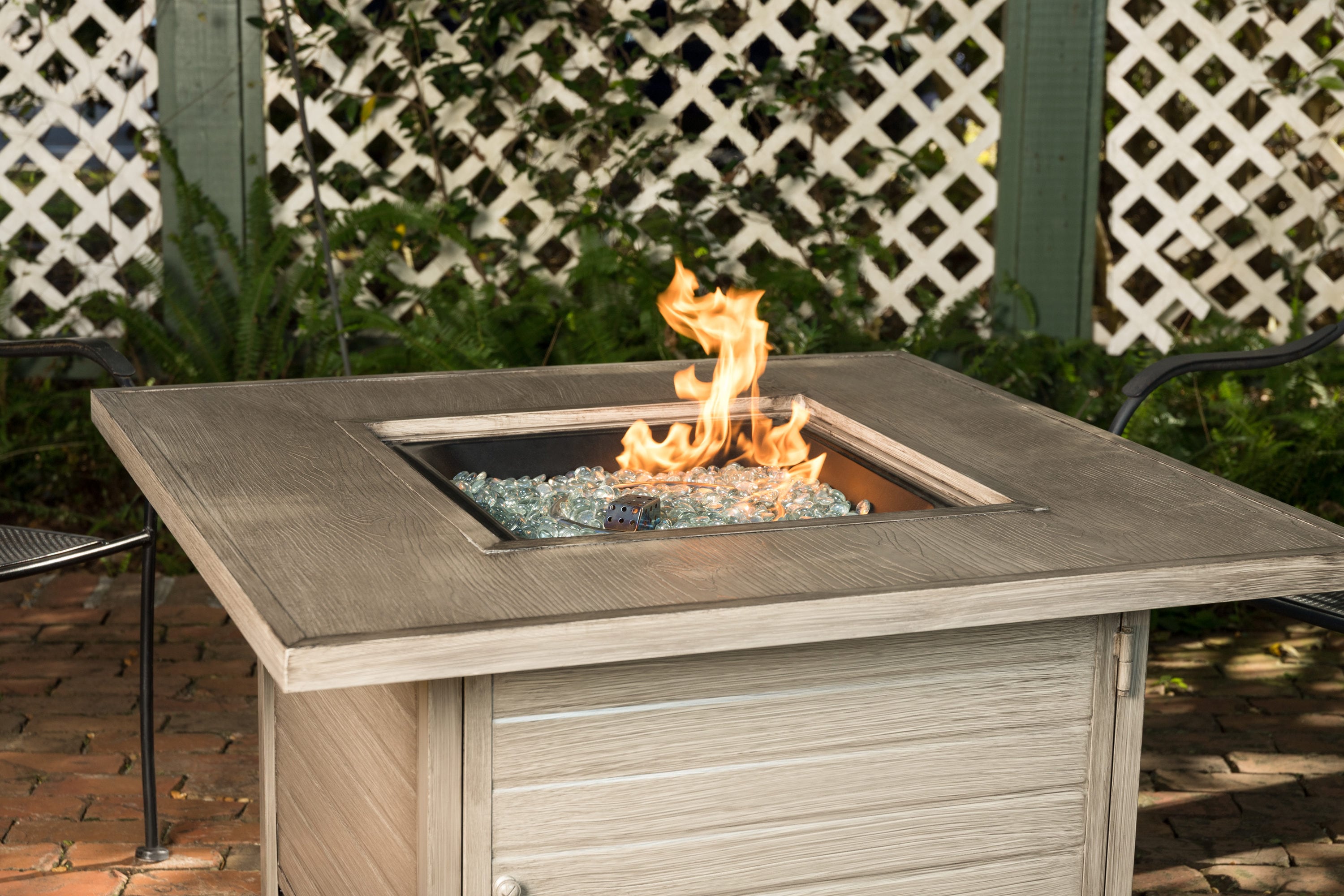 Langhorne Square Aluminum Gas Fire Pit Table in Barnwood Finish