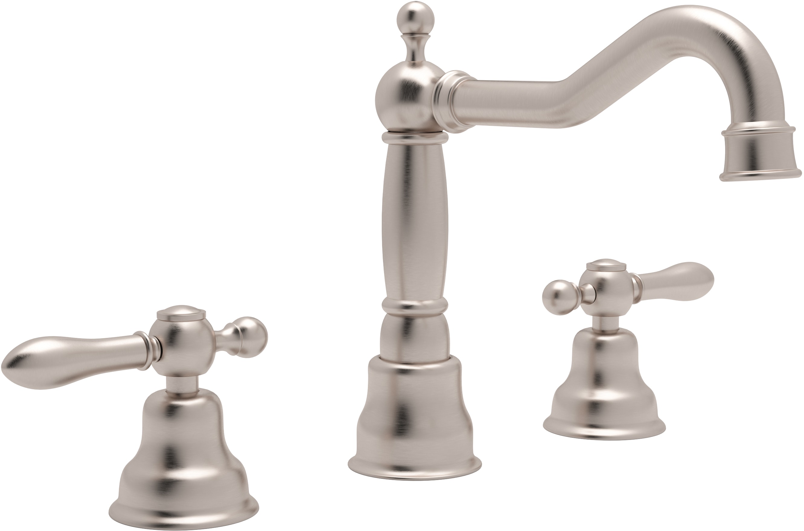 Rohl AC107LM-STN-2 Satin Nickel Widespread 2-handle Mid-arc Residential Handle Bathroom Sink Faucet with Drain