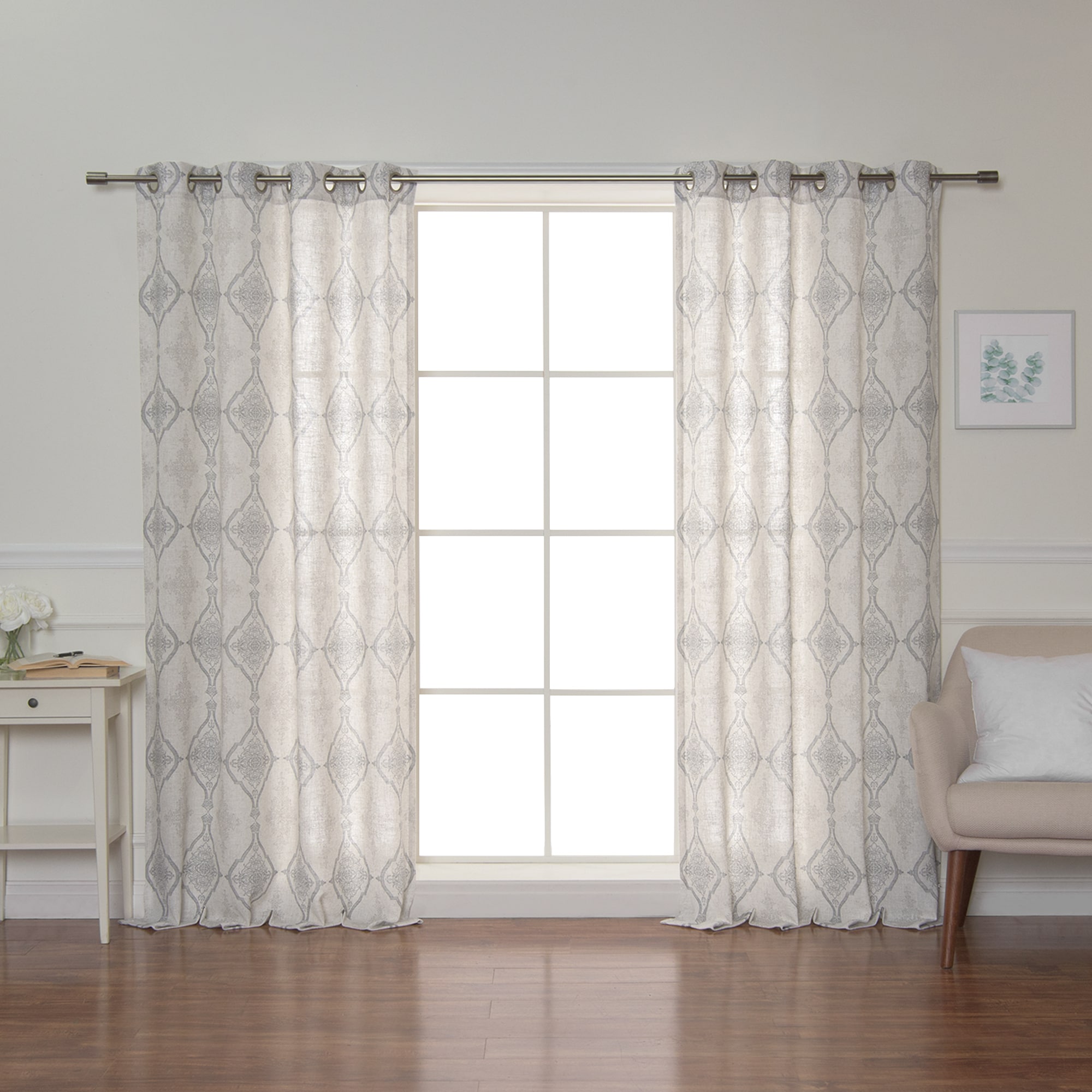 Best Home Fashion JC-15-MED01-84-GREY 84-Inches Grey Geometric Semi-sheer Grommet Single curtain panel