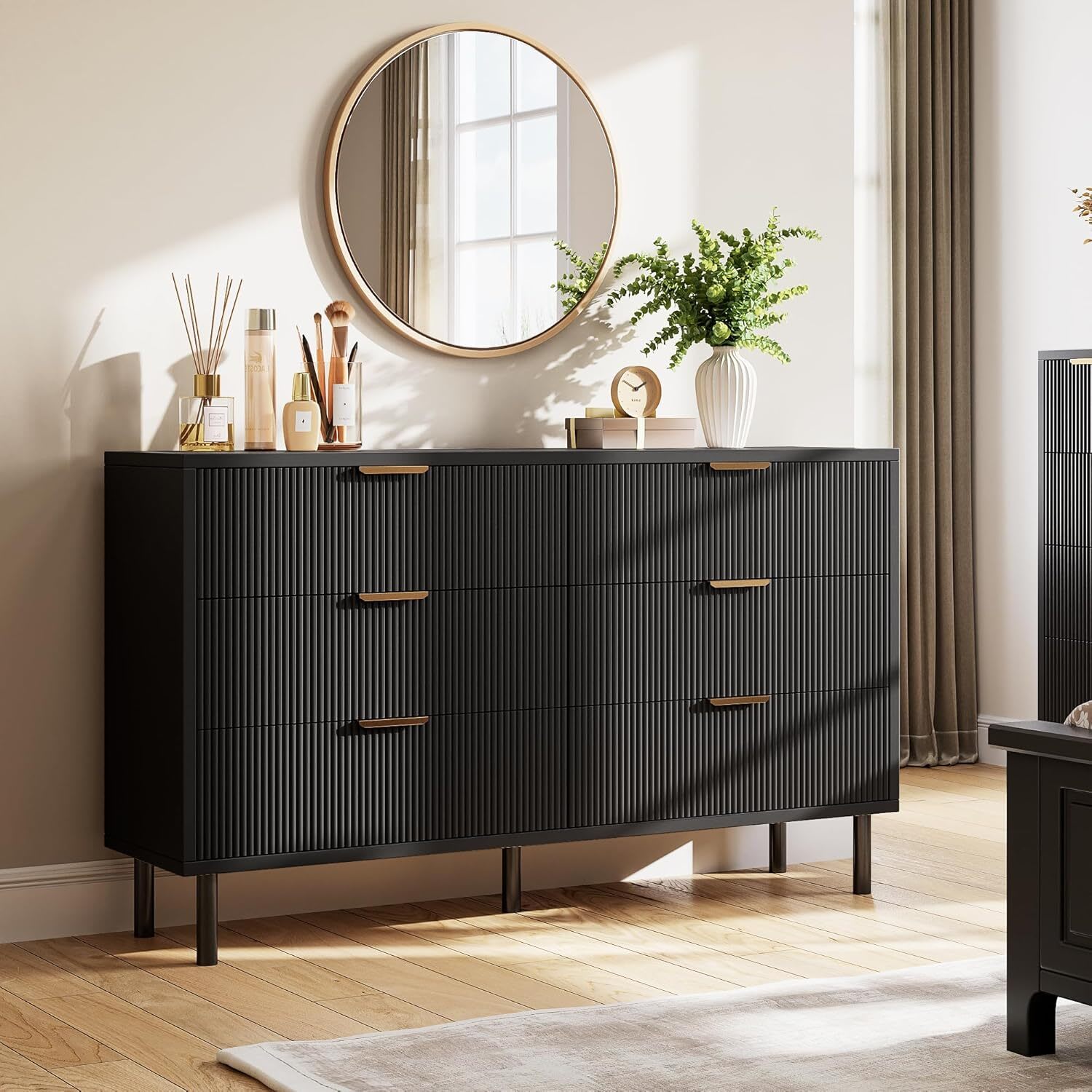 modern black wood dresser Aiho Modern 6 Drawer Wood Dressers, Wide Chest of Drawers with Metal  Handles for Living Room, Bedroom, Black