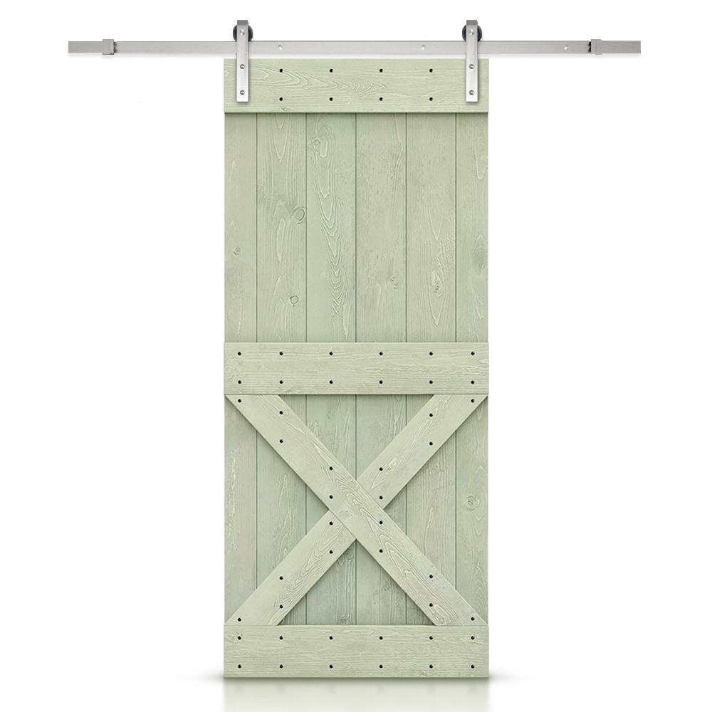 CALHOME TSQ03-SS+011-36LG 36-in x 84-in Sage green Stained Pine Wood Solid core Single Barn Door (Hardware Included)