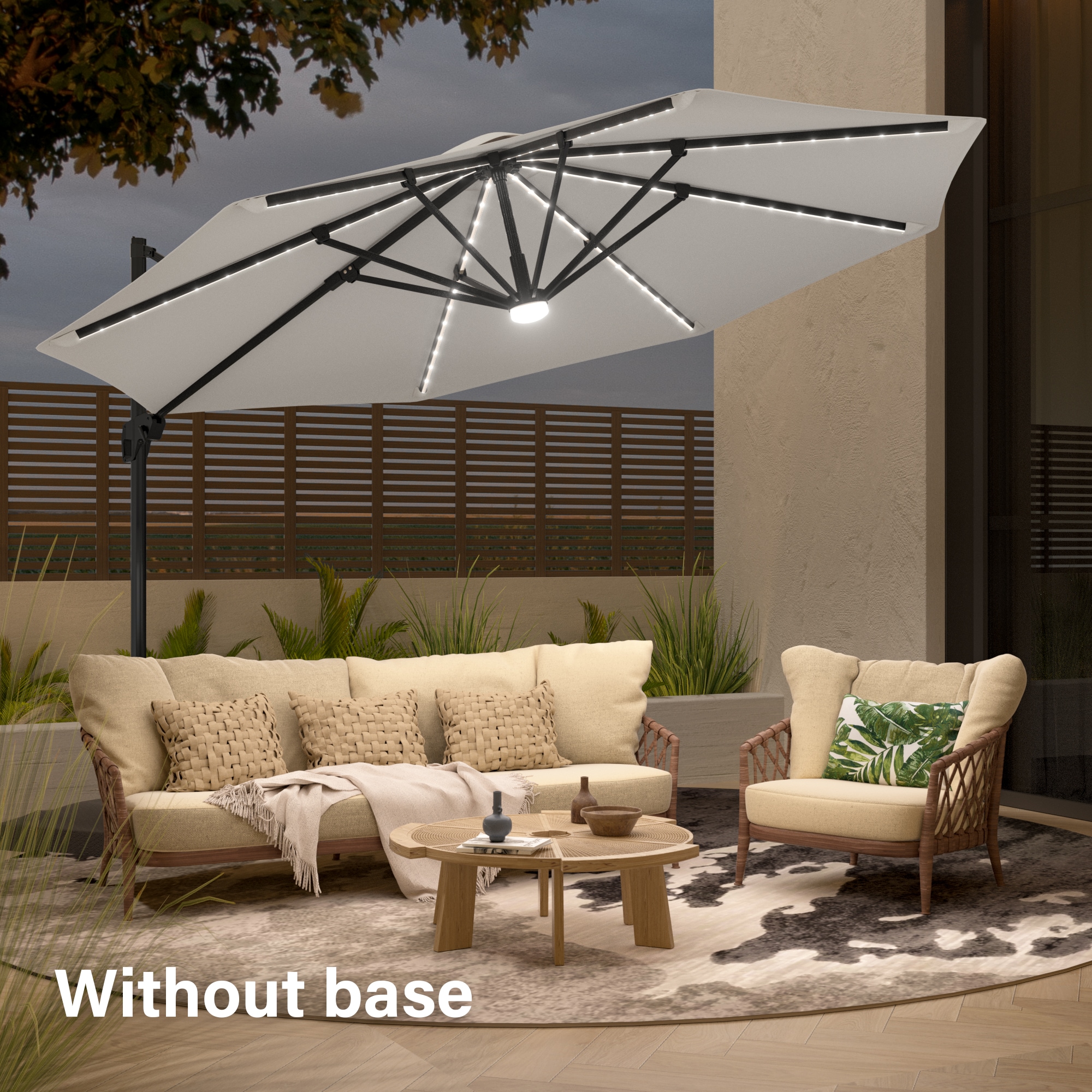 Sonkuki SD-LEDZD11GY 11-Feet Aluminum Gray No-tilt Cantilever Patio Umbrella with Lights and