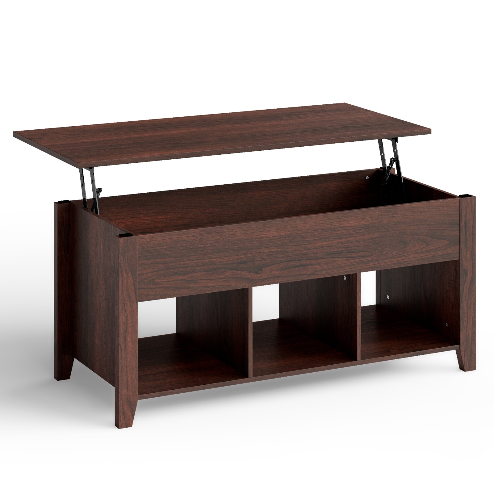 Slickblue D-CO-FC73316WH Brown/Black Lift-Top Coffee Table with Hidden Storage and Three Shelves for Living Room or Apartment