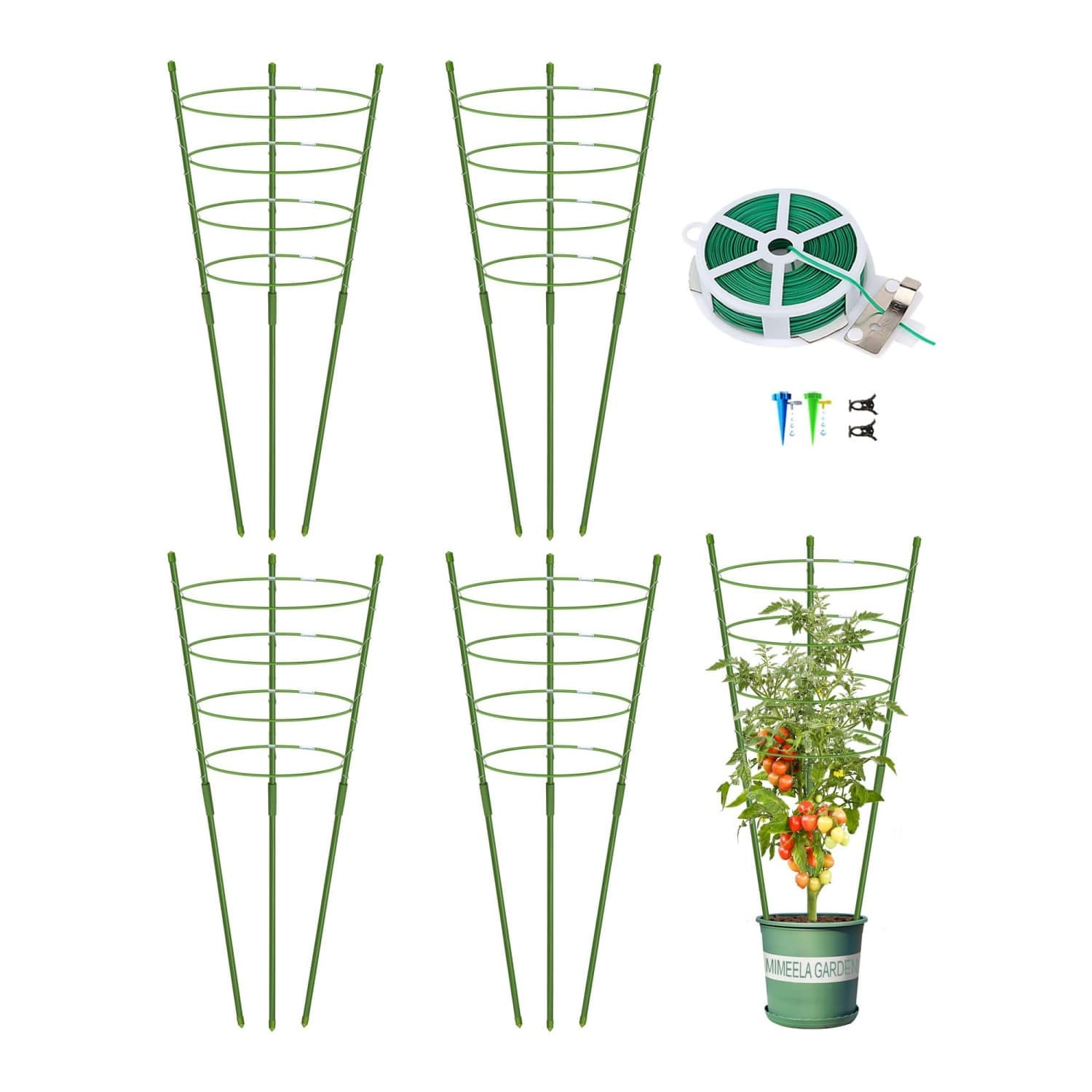 Angel Sar 36in H 4-Pack Adjustable Green Trellis Kit with Self Watering Spikes and Plant Clips Plant Support Cage