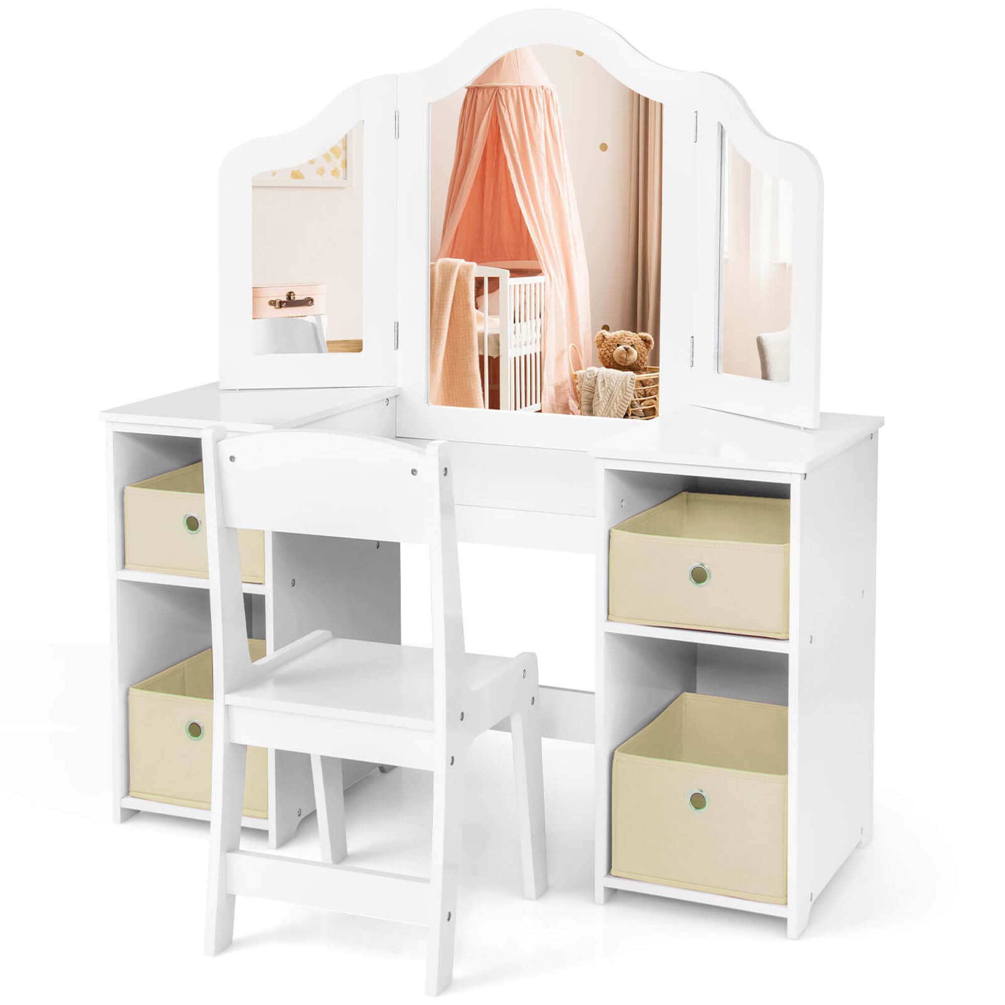 Costway HCST01597 16-in White Makeup Vanity