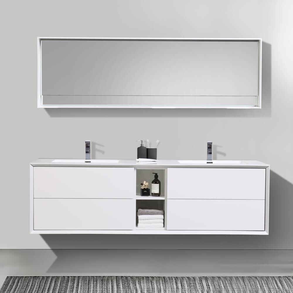 Bai 75-in Gloss White Double Sink Bathroom Vanity with White Acrylic ...