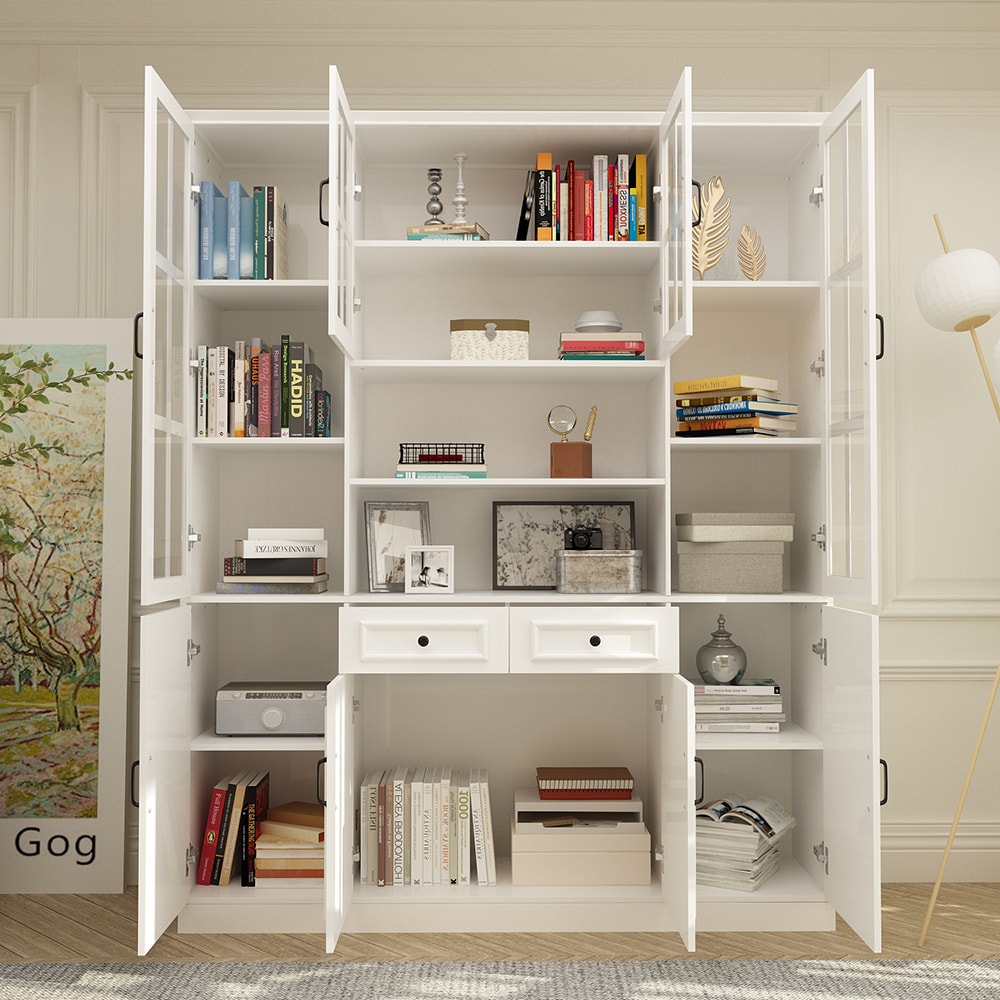 Homsee Tall Bookcase Bookshelf with 15 Storage Shelves 2 Drawers 4 ...