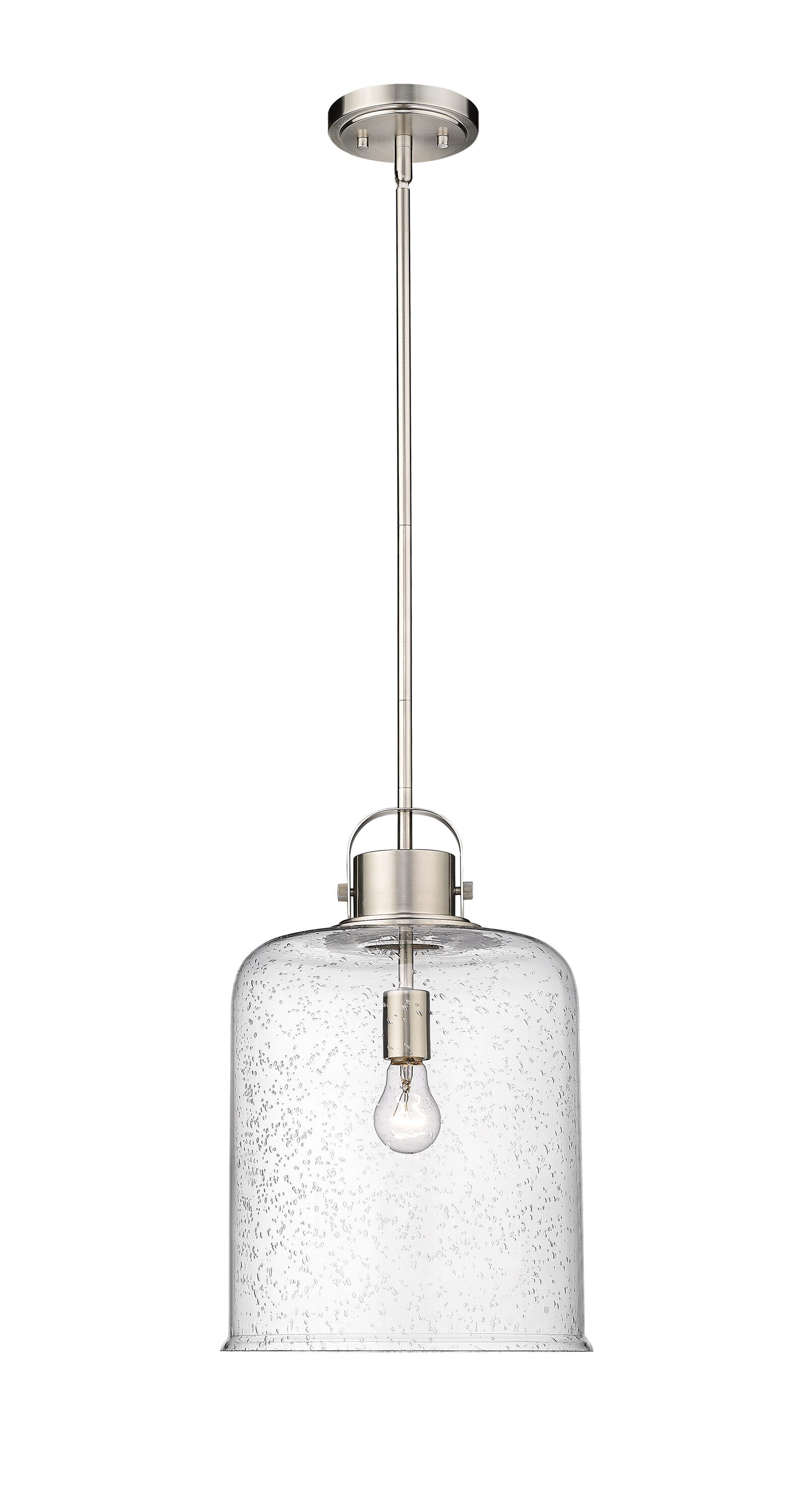 Z Lite Kinsley Brushed Nickel Moderncontemporary Seeded Glass Bell Medium Hanging Pendant Light 9831