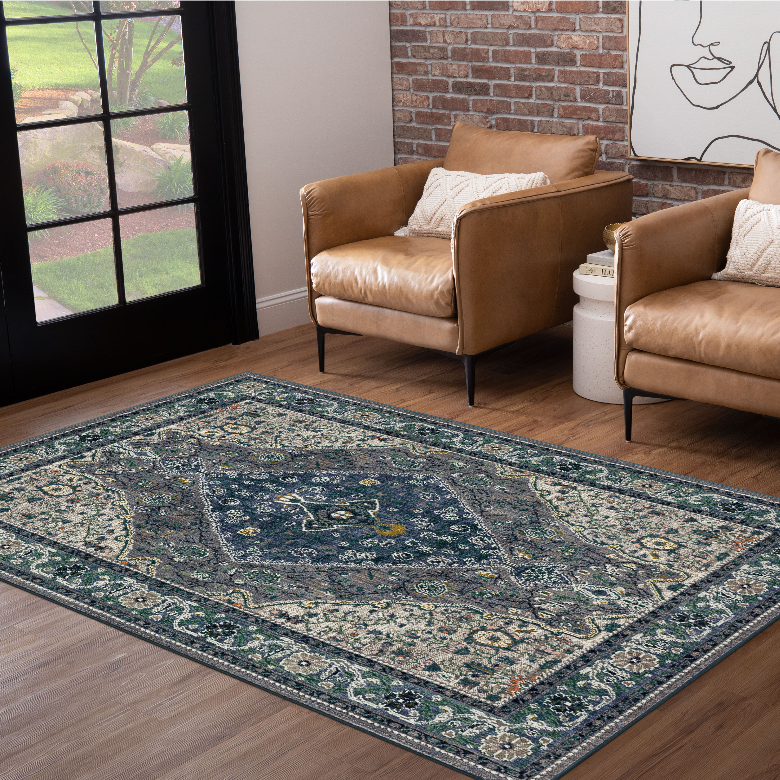 allen + roth Epitome 5 X 8 (ft) Blue Square Indoor Area Rug in the Rugs ...