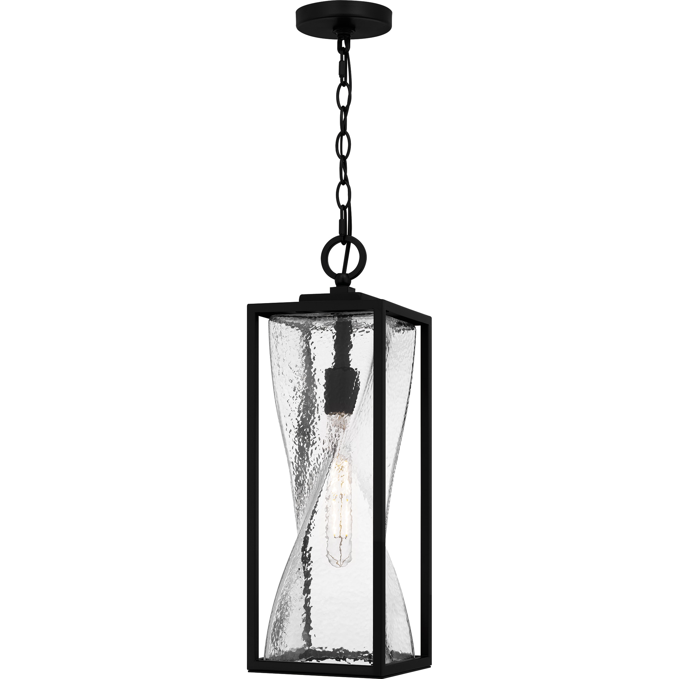 Quoizel ZAR1907MBK Zarah 1 -Light Matte Black Transitional Textured glass Rectangle Outdoor Hanging Pendant light