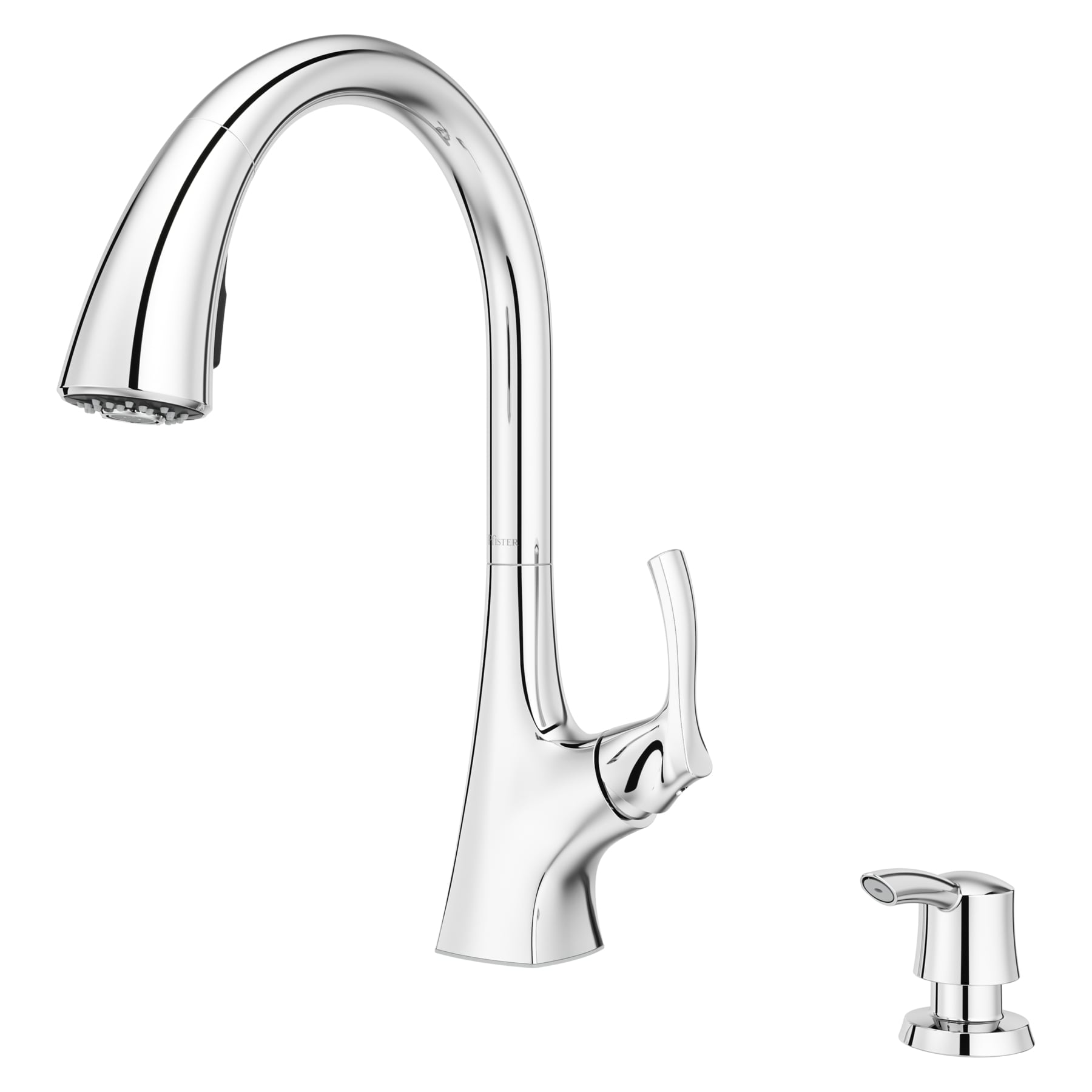 Masey Polished Chrome Pull-Down Kitchen Faucet with Soap Dispenser