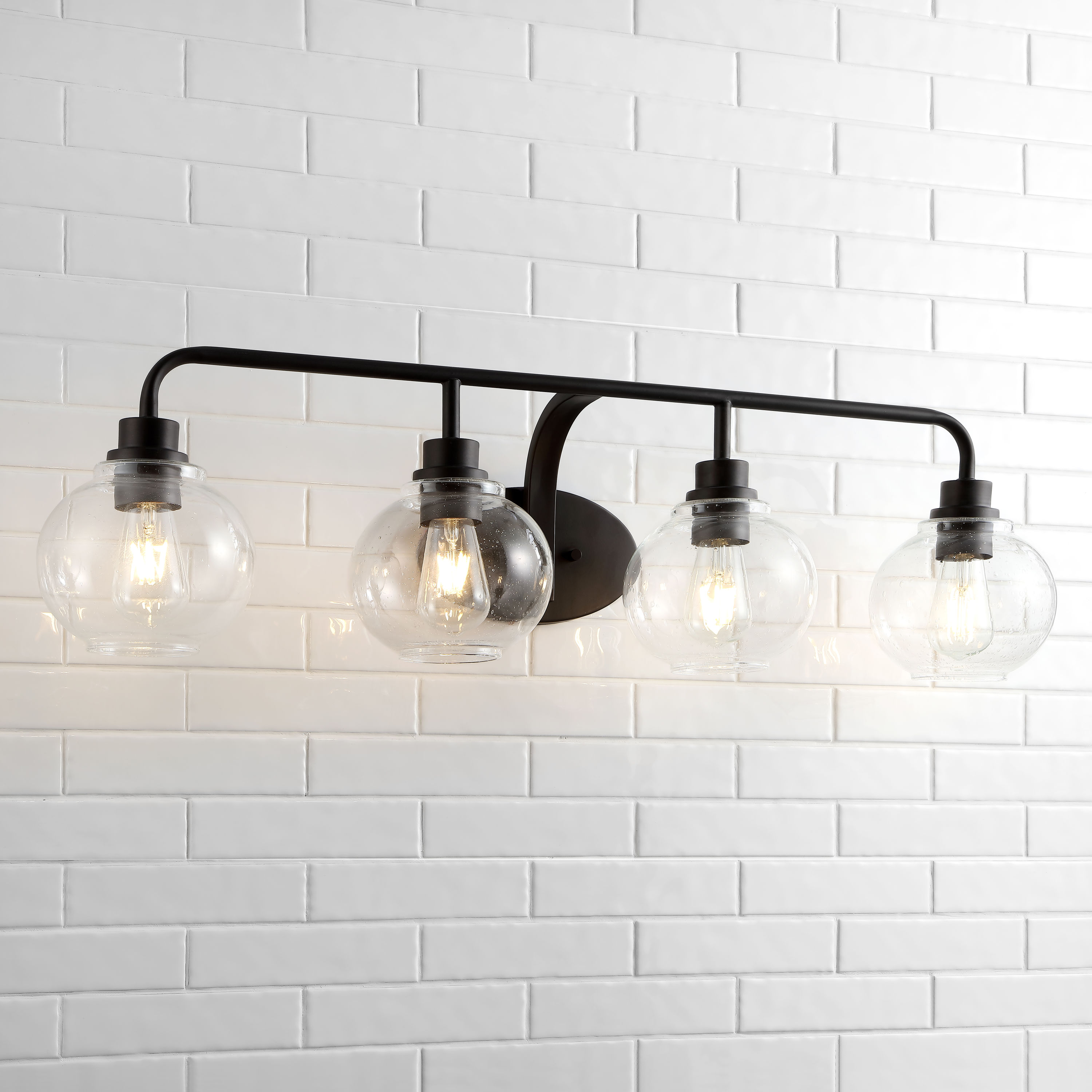 JONATHAN  Y JYL7529A Sandrine Iron/Seeded Glass Cottage Rustic 36-in 4 -Light Oil-rubbed Black Farmhouse Vanity light