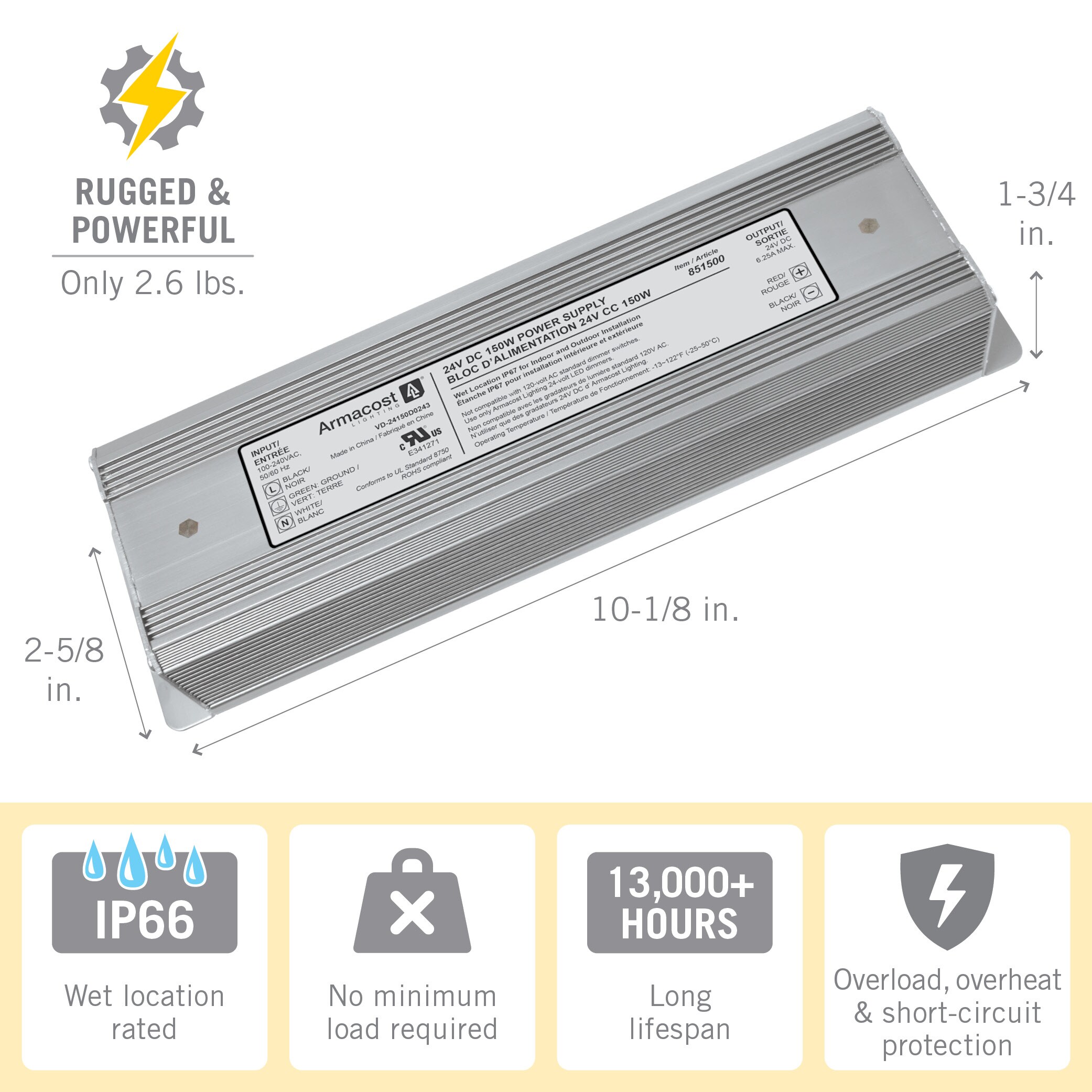Silver 150W Indoor/Outdoor LED Power Supply