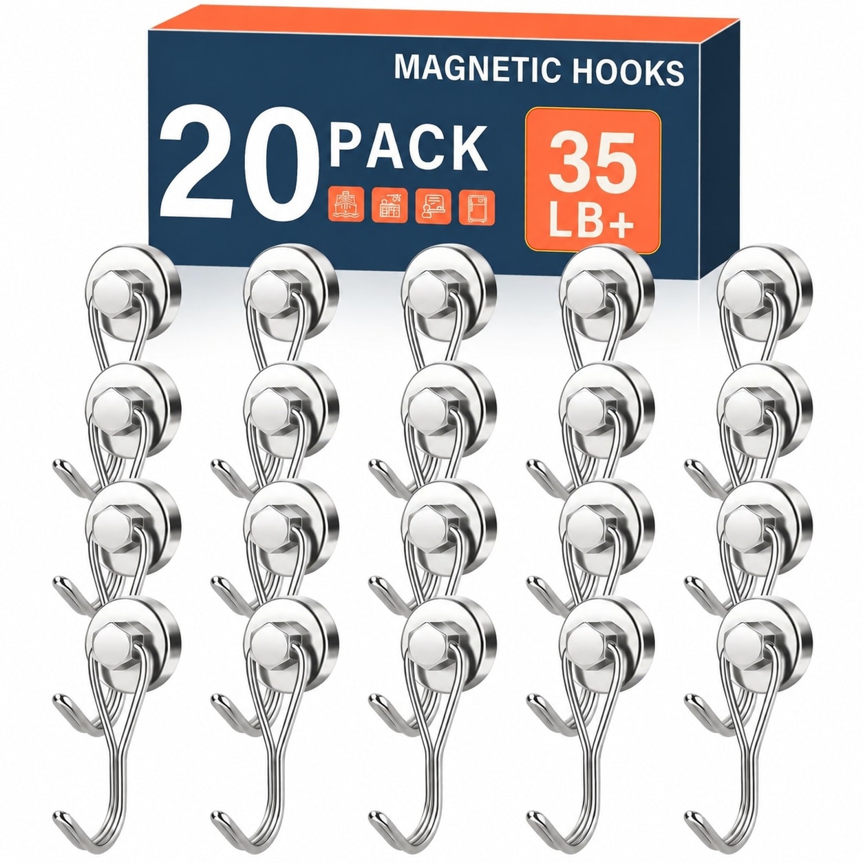 AOIZGMY  Magnetic Hooks Heavy Duty Strong Magnet Hooks for Locker Organizer Refrigerator Garage Workplace 20 Pack Silver durable home and garden