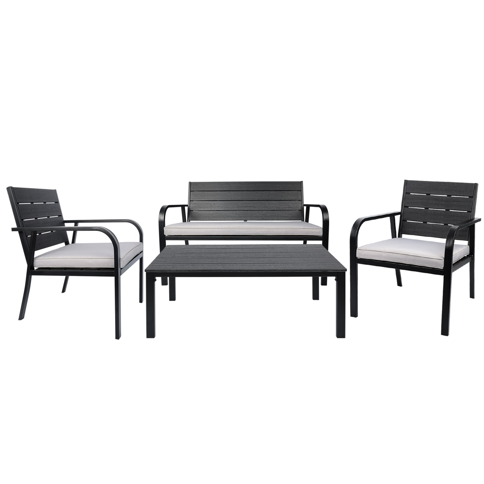 CESICIA W225-OPS-47 Patio Furniture Sets Set of 3 Gray Steel Frame Stationary Conversation Chair with Gray Cushioned Seat
