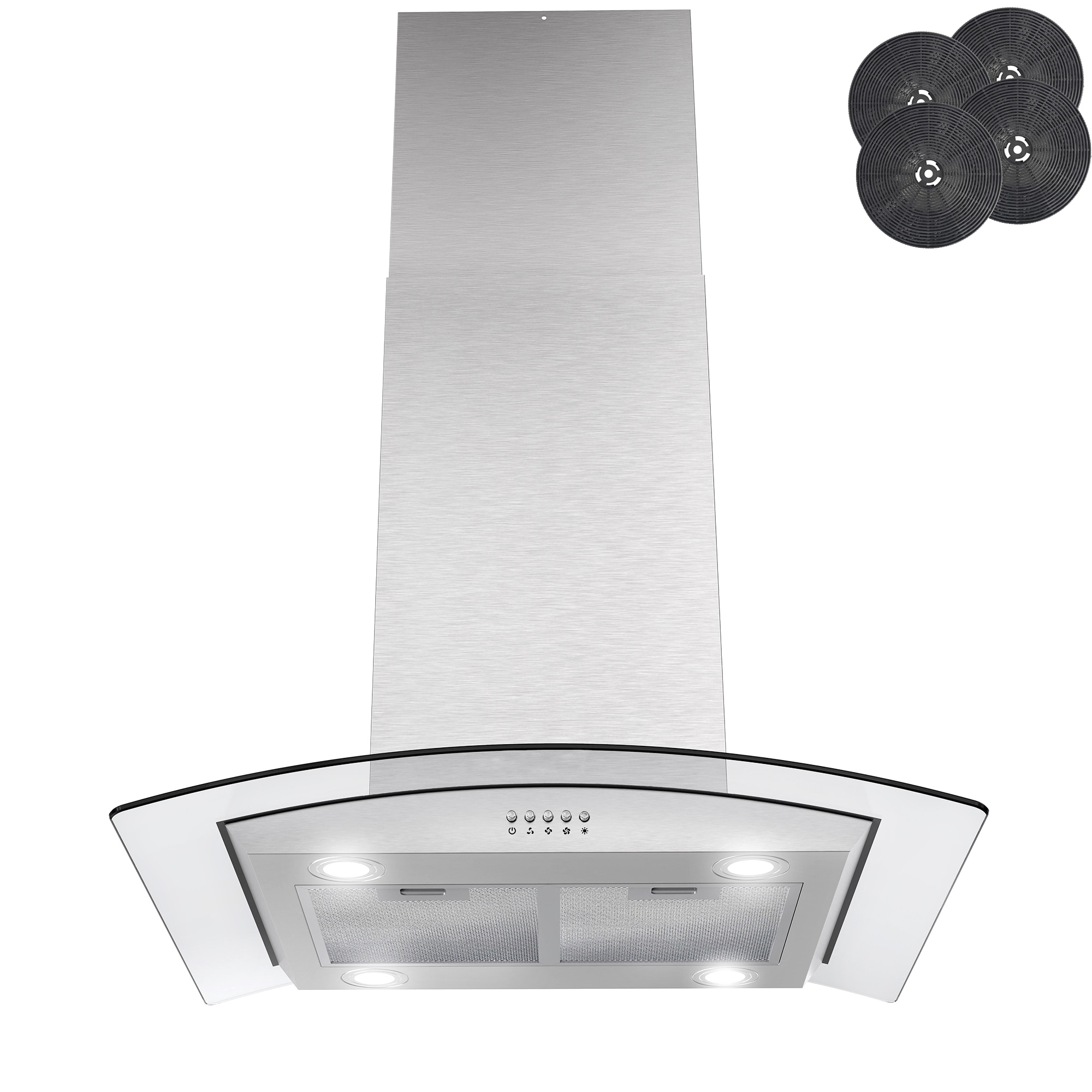 AKDY RH0480CFL 30 inch Convertible 350-CFM Stainless Steel Island Range Hood with Charcoal Filter