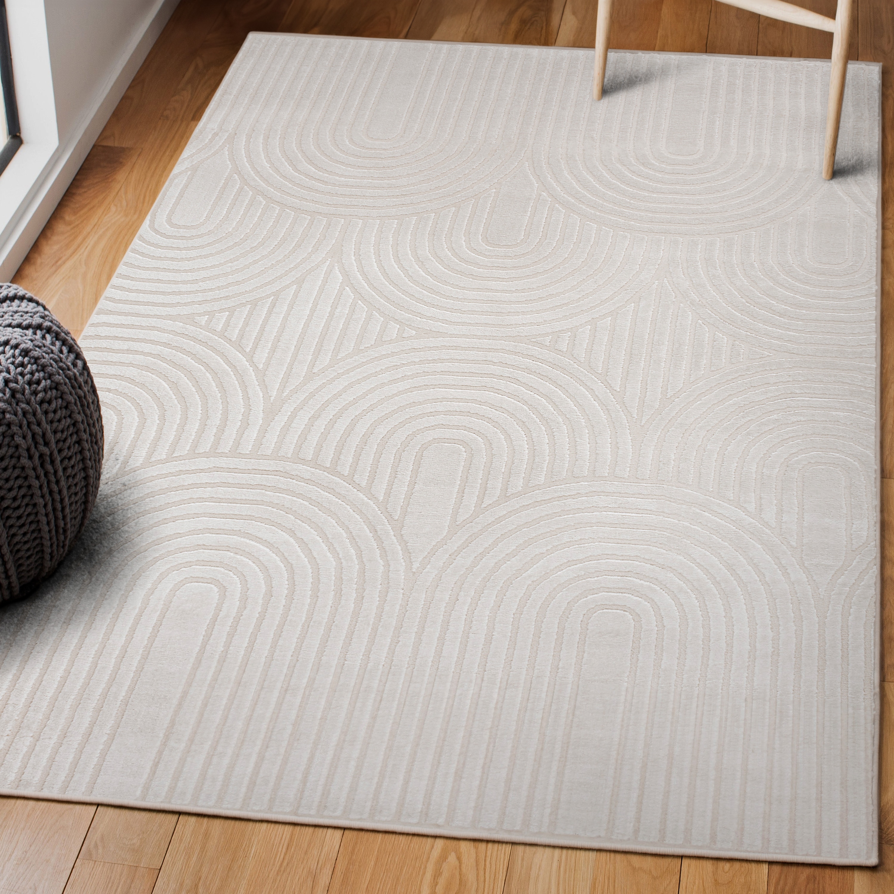 JONATHAN  Y SND100B-8 SANDSTONE Ariana Striped Arches 8 x 10 (ft) Loomed Polyester White/Cream Rectangular Indoor/Outdoor Stripe Bohemian/Eclectic Area rug