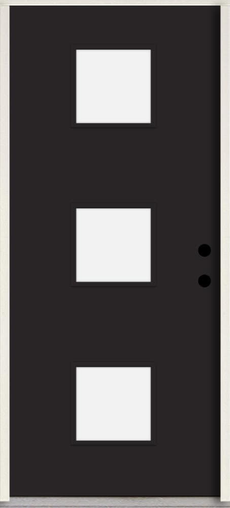 RELIABILT LO1066330 Spotlights 32-in x 80-in x 4-5/8-in Fiberglass 1/4 lite Left-hand inswing Peppercorn Paint Painted Prehung Front Door Insulating core