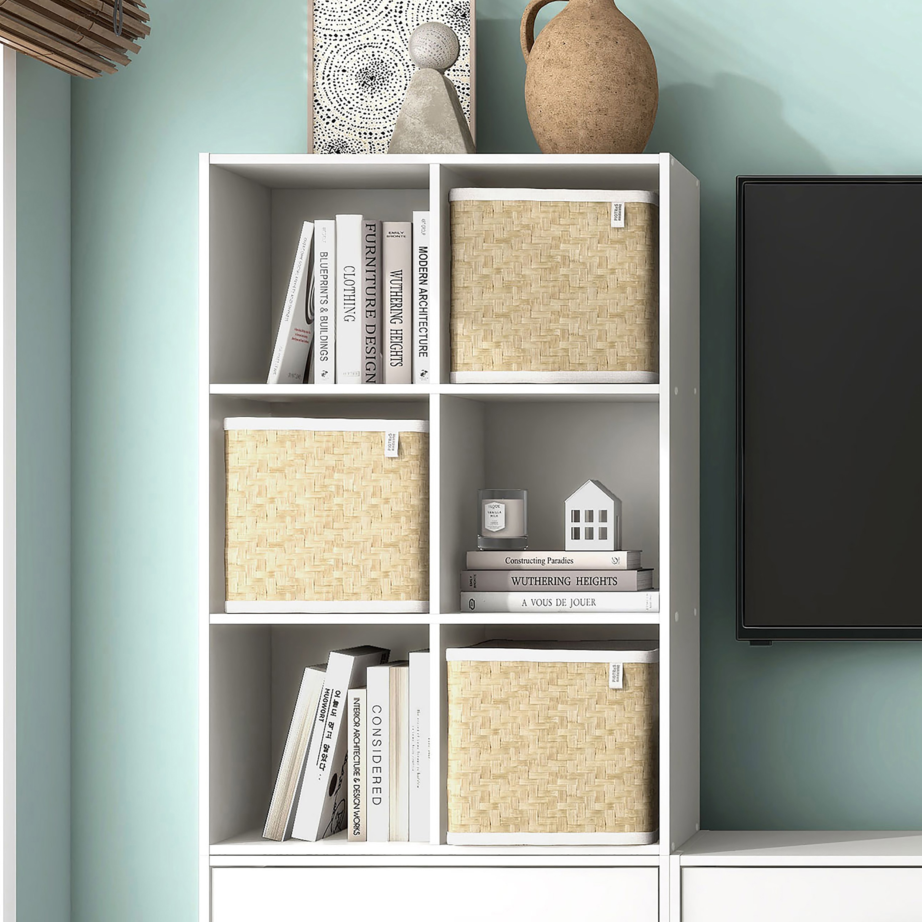 White Rectangular Stackable 6-Cube Wood Bookcase
