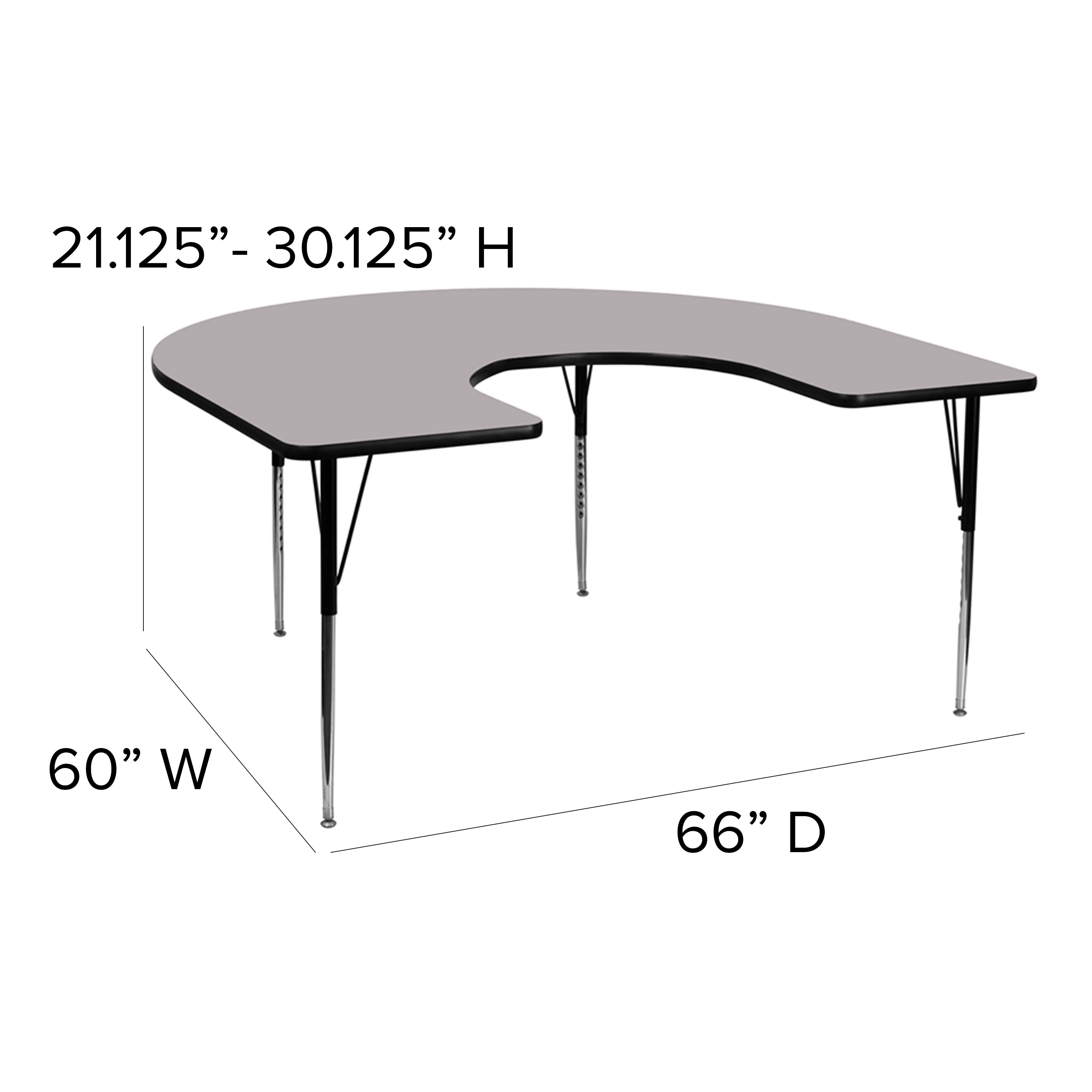 Horseshoe Grey 60''x66'' Thermal Laminate Adjustable Activity Table