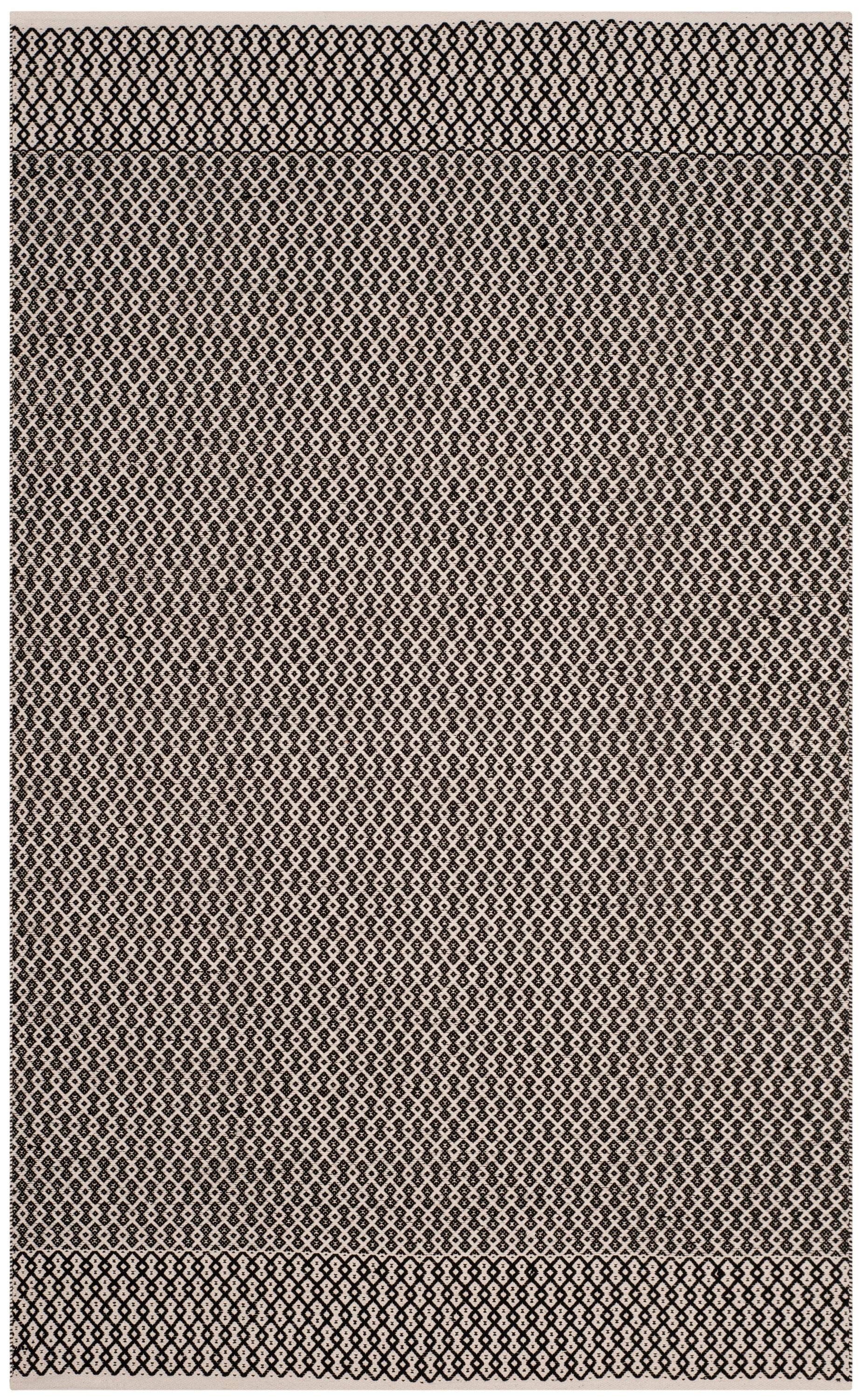 Safavieh MTK339D-5 Montauk Mandalay 5 x 8 (ft) Cotton Ivory/Black Rectangular Indoor Geometric Coastal Area rug