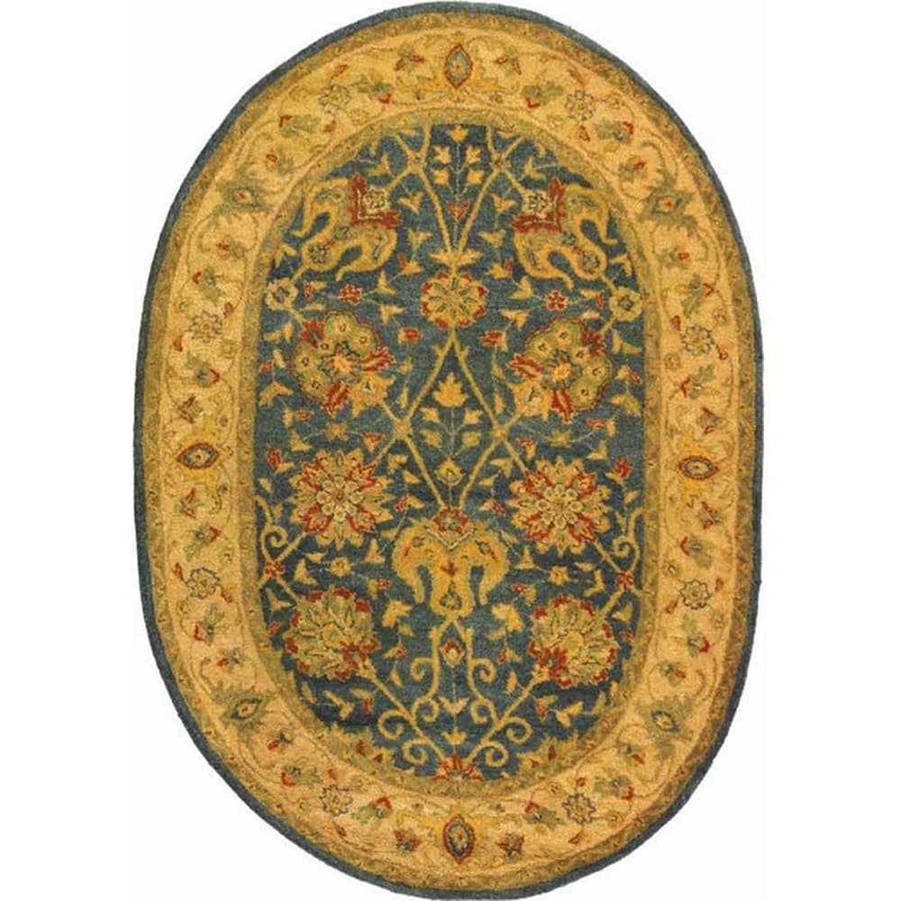 Safavieh AT21E-5OV Antiquity Dergaz 5 x 7 (ft) Tufted Wool Blue Oval Indoor Floral/Botanical Vintage Area rug