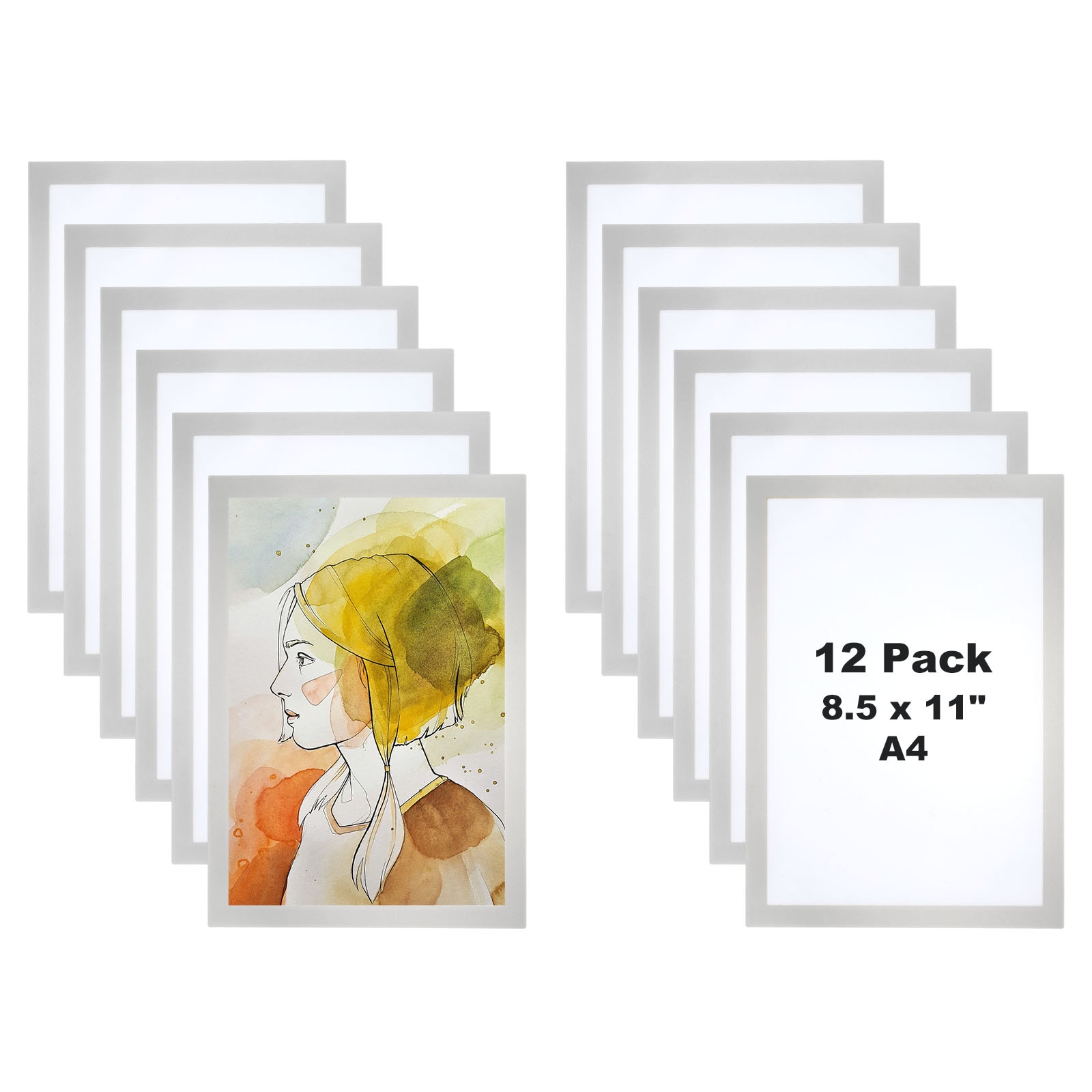 PATIKIL Magnetic Sign Holder 8.5 x 11 12pcs Magnetic Display Frame Self Adhesive Reusable A4 Magnetic Picture Frame Double Sided for Refrigerator White Board Window Wall Photo Silver