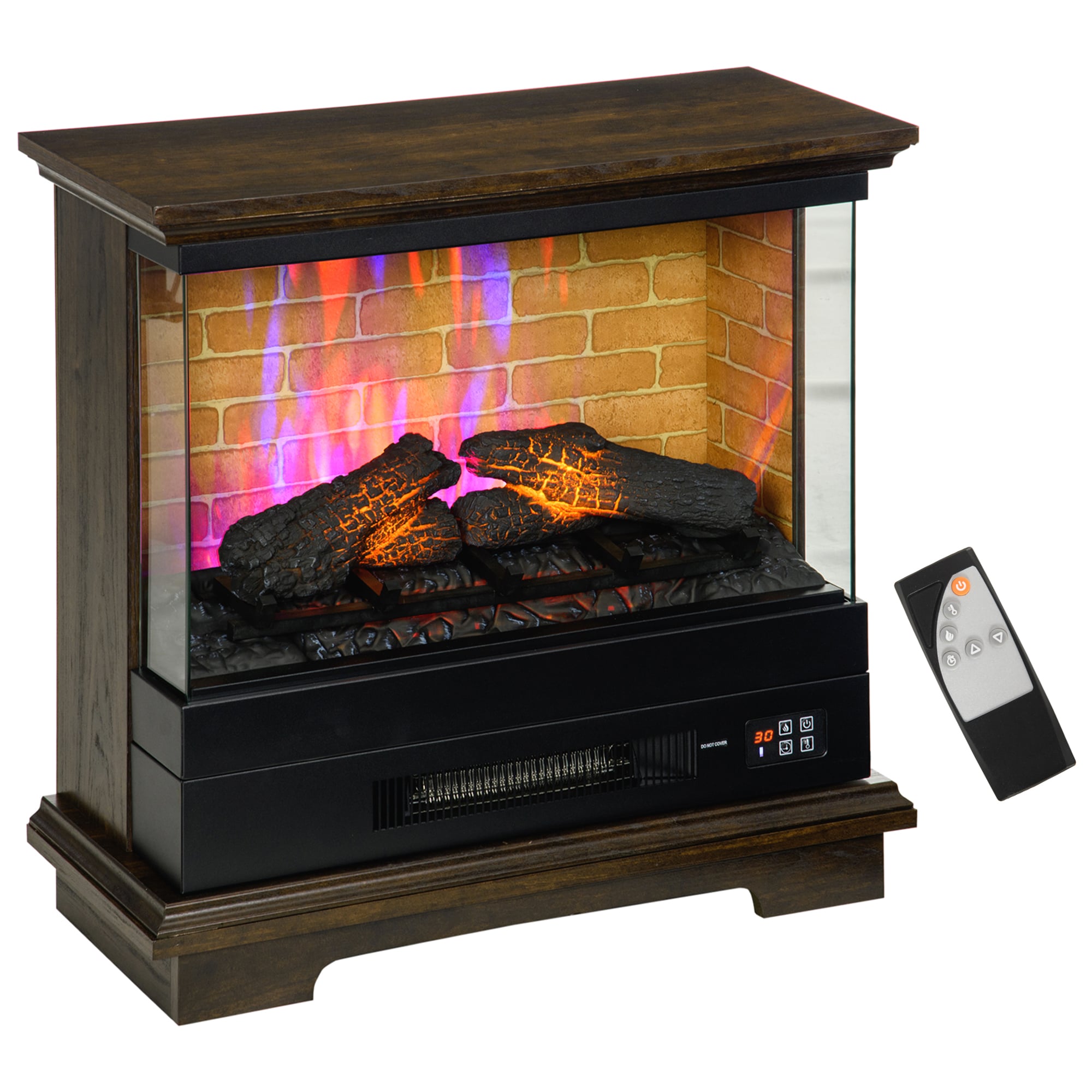 HomCom 820-381V80DR 26  Electric Fireplace Stove  1400W Freestanding Fireplace Heater with Adjustable Temperature  Overheat Protection  Remote Control  Brown