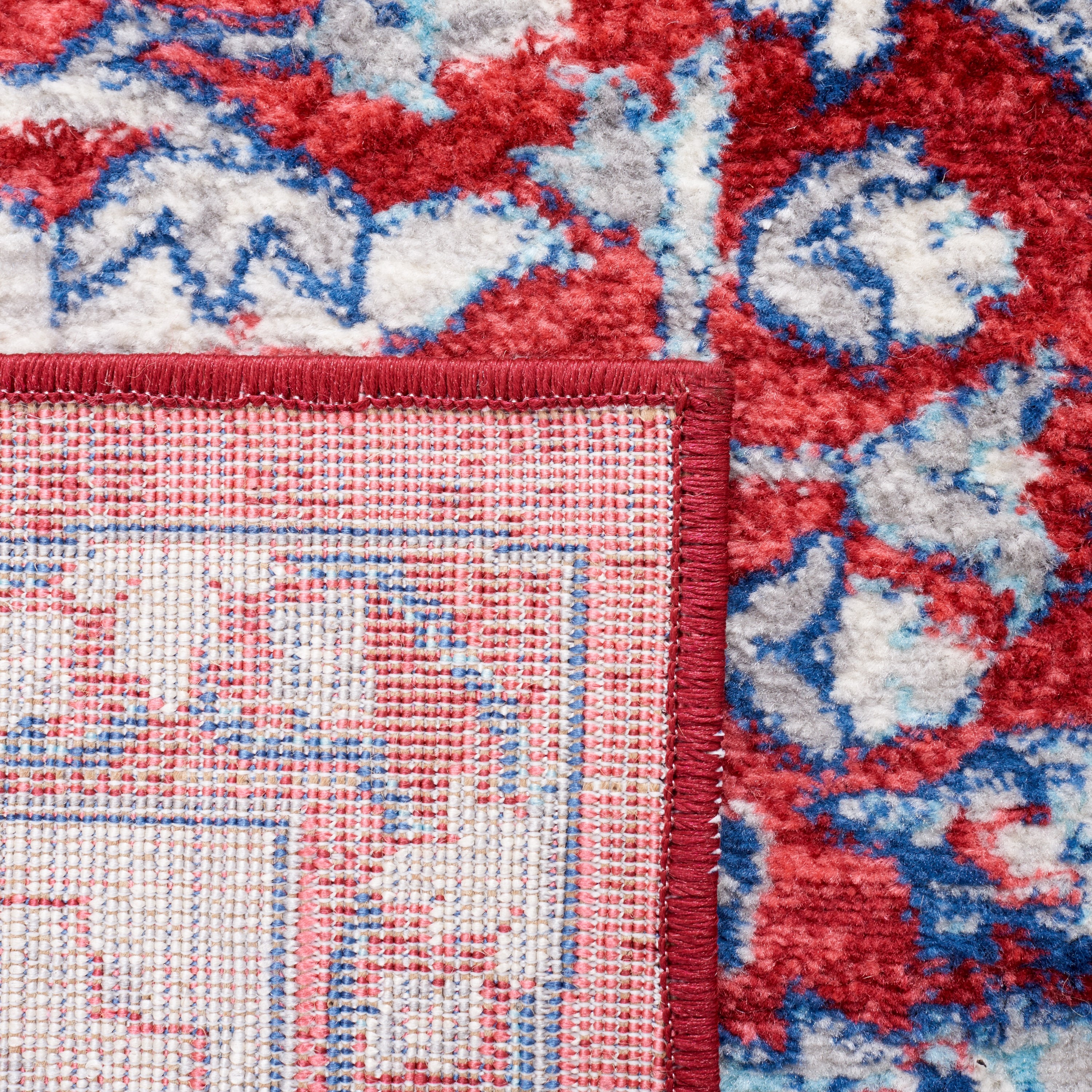 Red and Ivory Rectangular Stain-Resistant Synthetic Rug