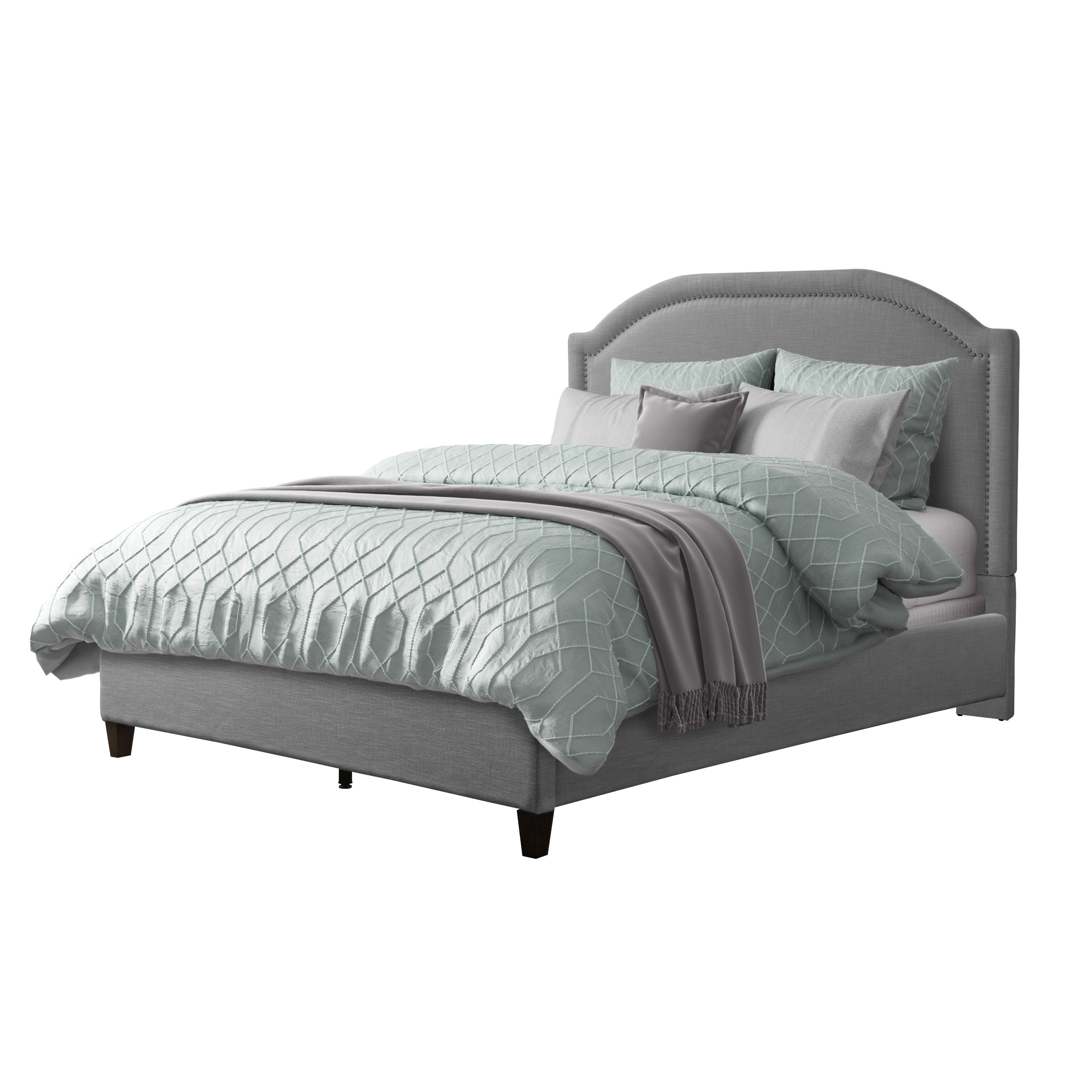 CorLiving FLR-523-Q Florence Light Grey Queen Wood Upholstered Bed