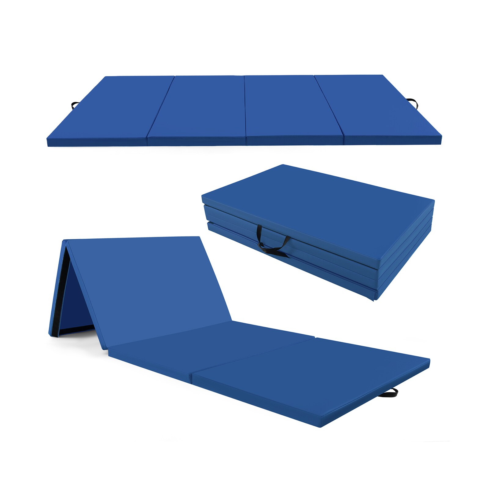 Slickblue D-CO-YN11101HF PU Leather 4-Panel Folding Exercise Mat 10ft x 4ft x 2in Thick EPE Foam for Gymnastics Martial Arts Stretching with Carry Handles- Multiple Color Option