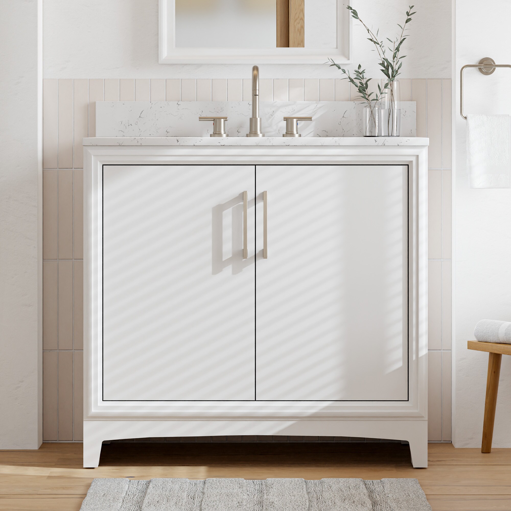 Norbeck 37-in White Undermount Single Sink Bathroom Vanity with Carrara Engineered Marble Top | - ED Ellen DeGeneres 2342VA-37-201-925-UM