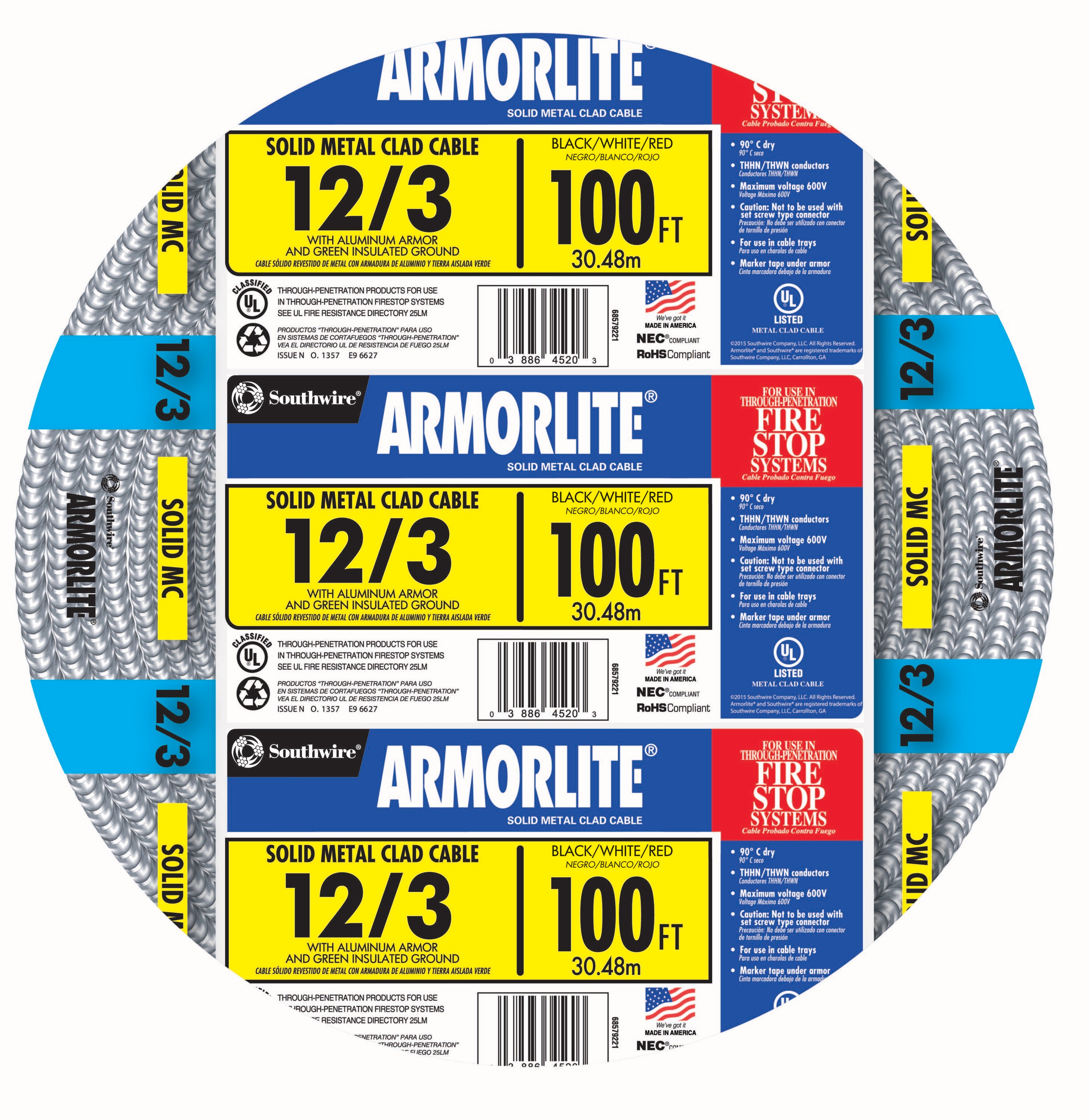 Southwire Armorlite 100-ft 12/3 Solid Aluminum MC (Metal Clad) Cable 68583423 Sansujyuku sansujyuku.com