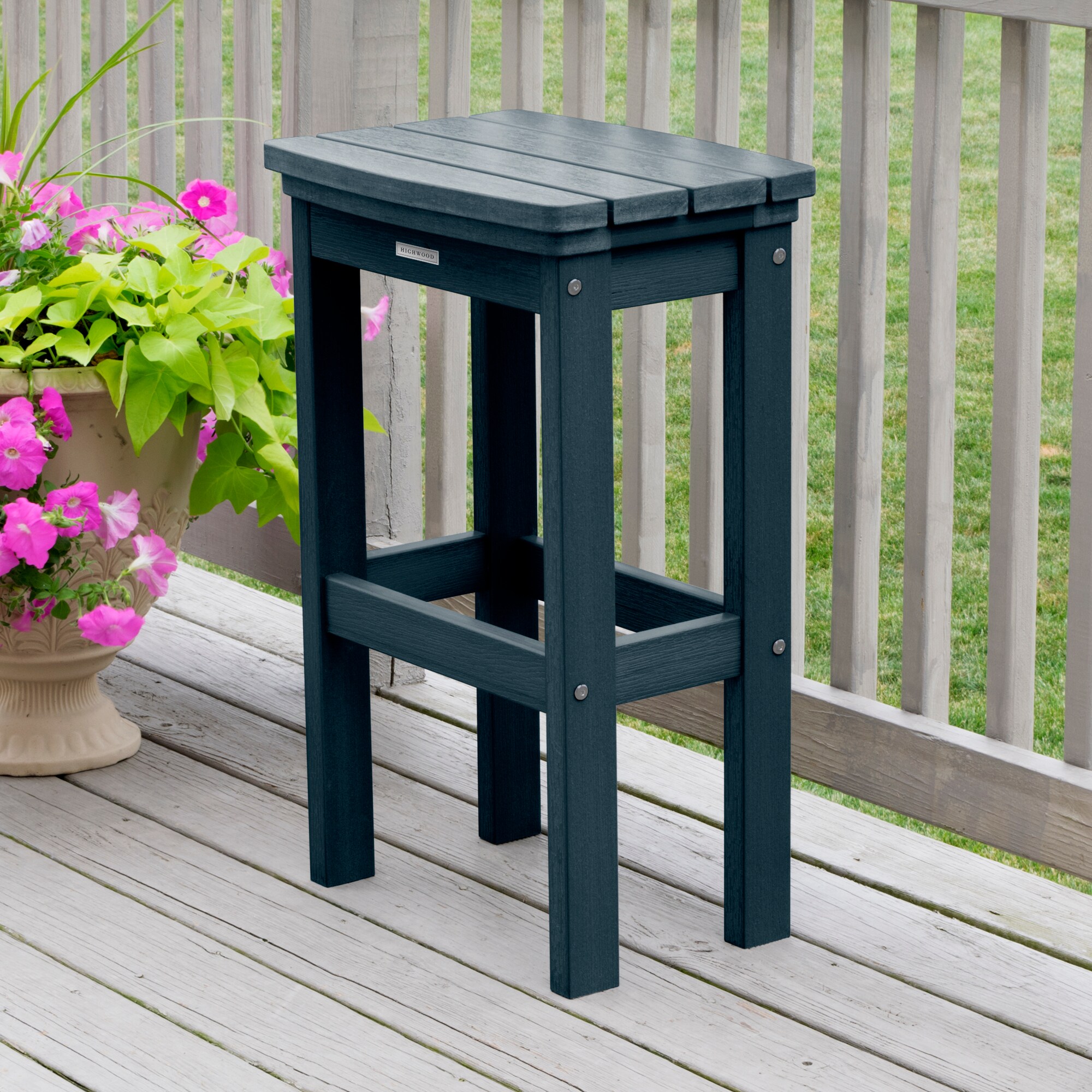 highwood AD-CHR-KS3-FBE The Lehigh Federal Blue Poly-lumber Frame Stationary Bar Stool Chair with Slat Seat