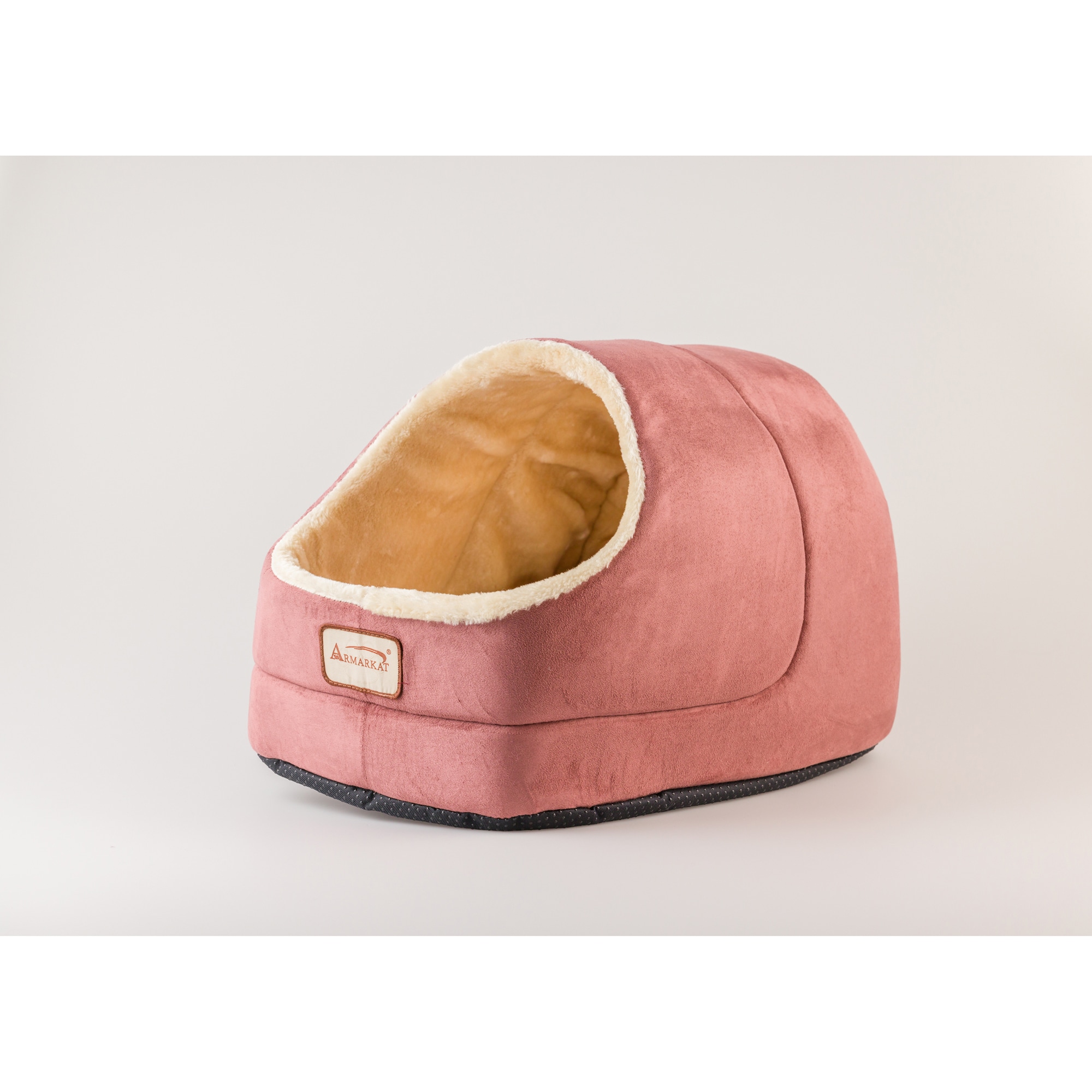 Large Red and Beige Suede Oval Cat Bed