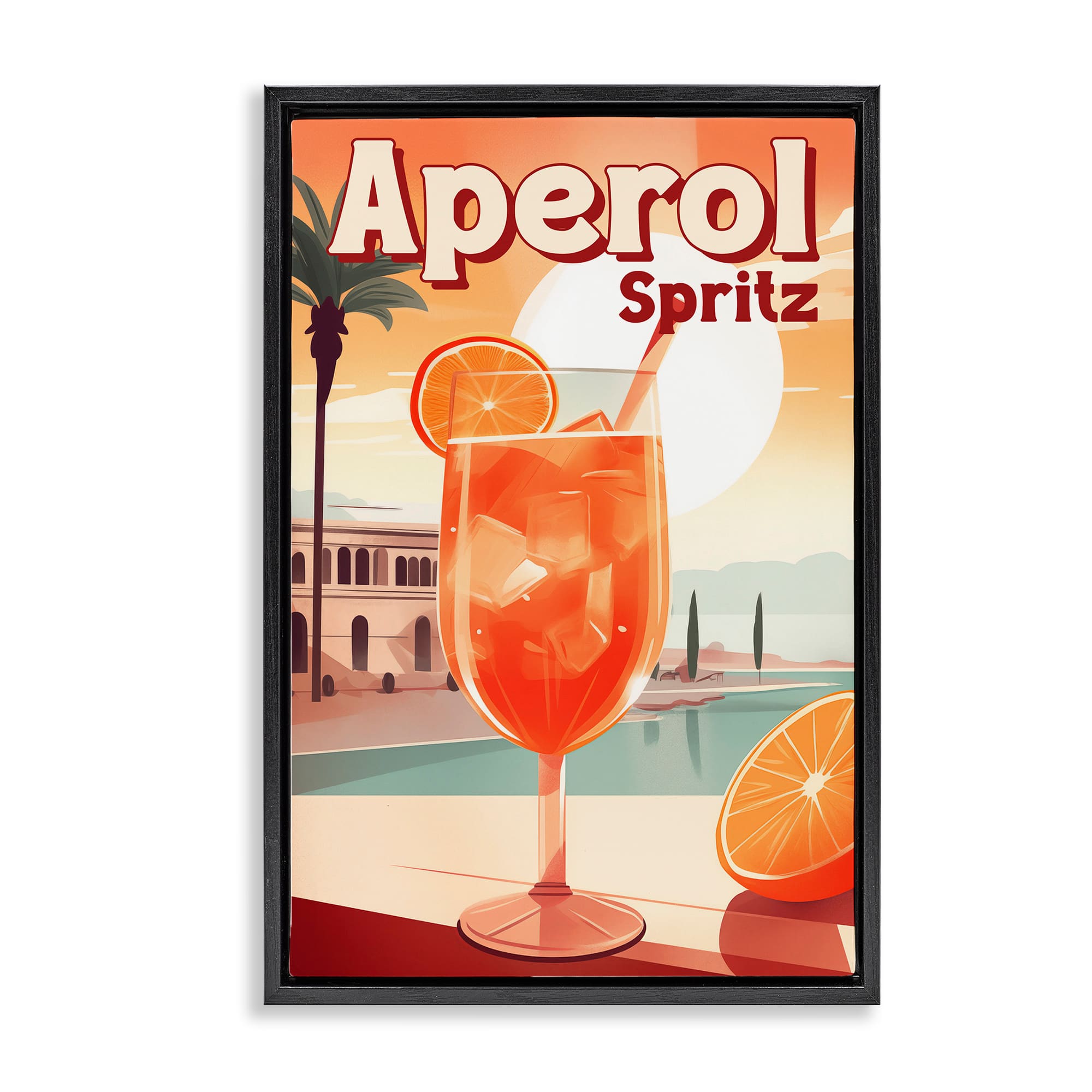Stupell Industries BT-215-FFB-16X24 Bright Tropical Aperol Spritz Black Framed Floater Canvas Wall Art By Andreas Magnusson 17 x 25