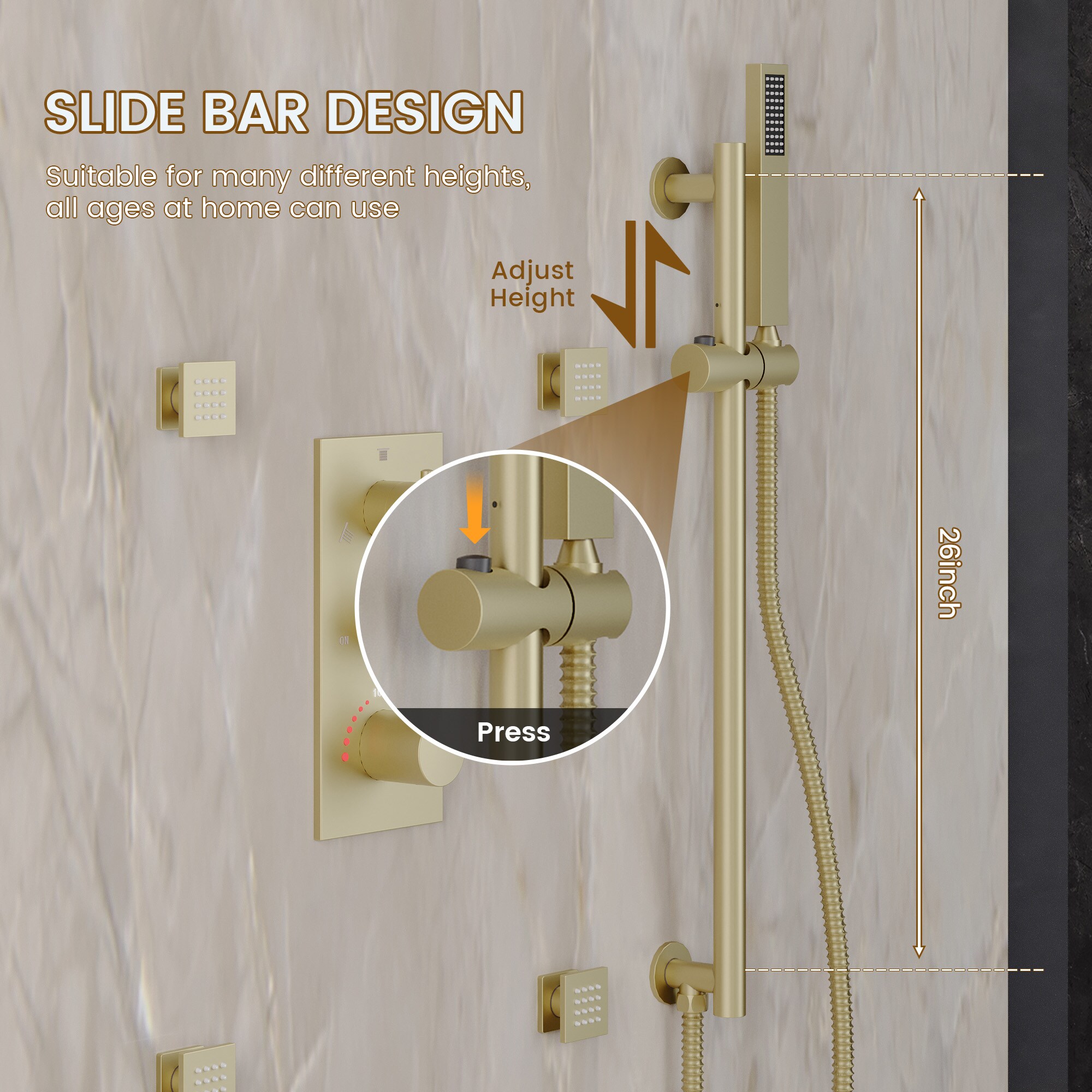 CASAINC CA-A4383-BG Showerhead-Bar-Panels - View #5