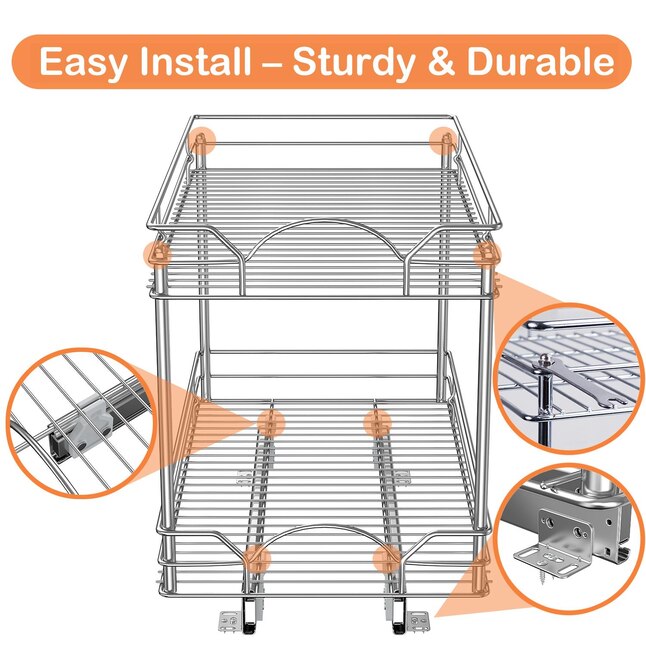 HOMLUX 2-Tier 11 in. W x 21 in. D Silver Metal Individual Pull Out Cabinet  Organizer 421112X-Double basket - The Home Depot