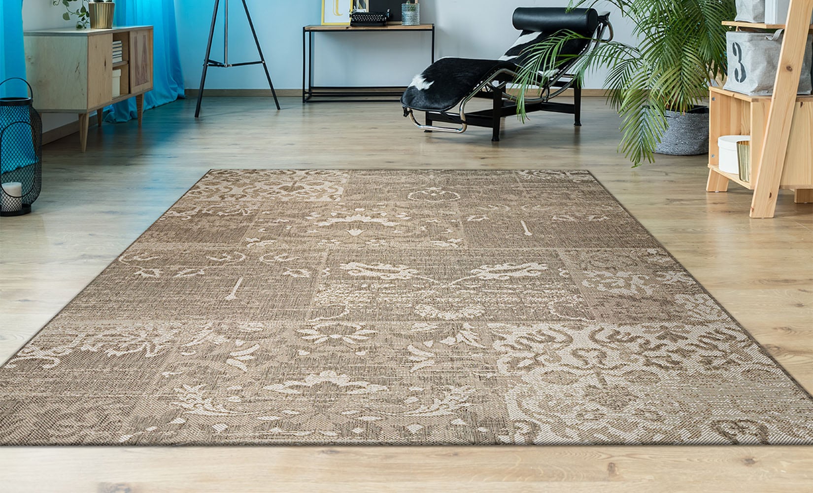 Couristan 55690609311057T Afuera 3 x 5 (ft) Synthetic Beige-Ivory Rectangular Indoor/Outdoor Floral/Botanical Area rug