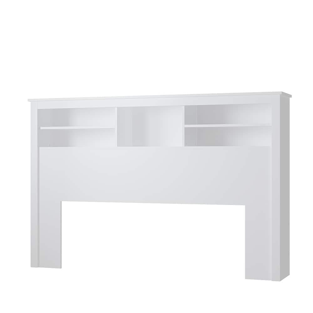  V-KF310006-02 Headboard with Storage Shelves and Remote Adjustable Light Traditional Style for Full/Queen Size Bedroom White
