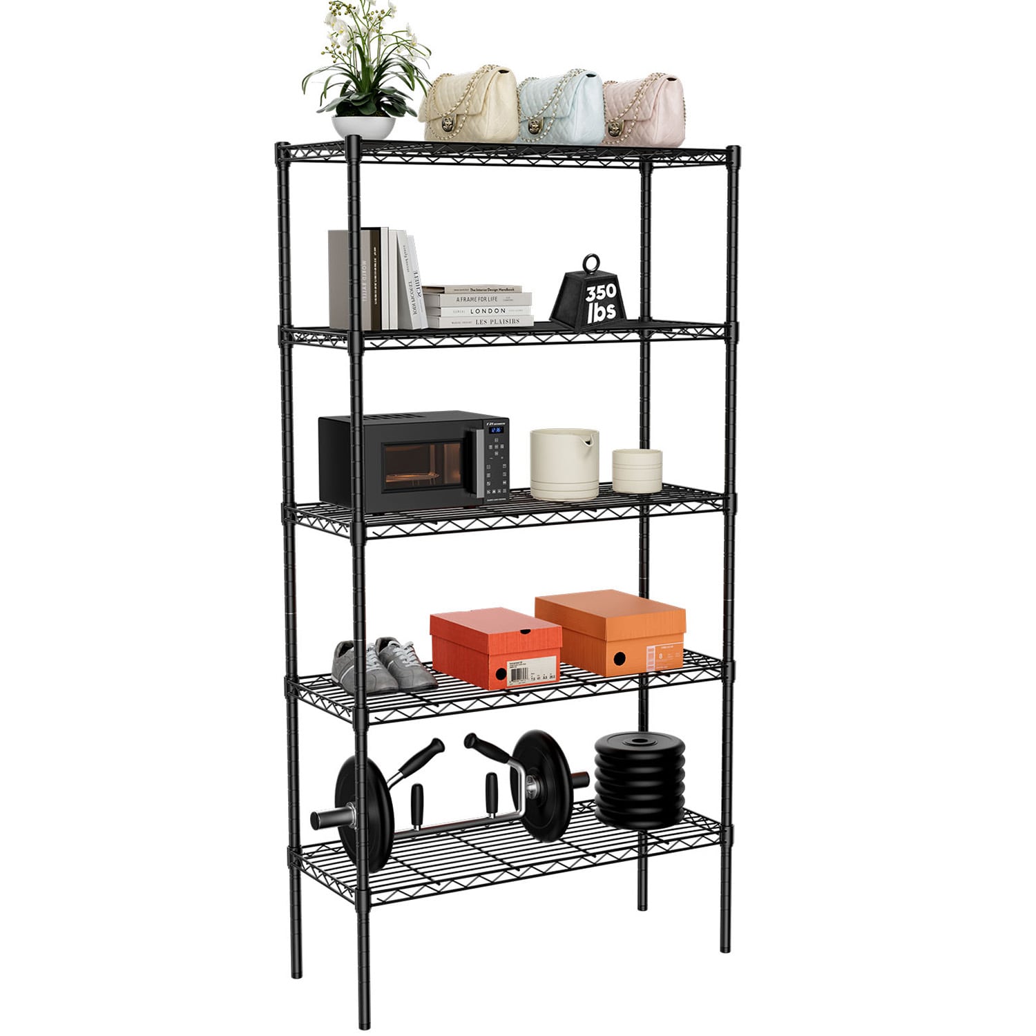 ToolCat PLP1-28-BHH Iron Heavy Duty 5 -Tier Utility shelving unit ( 35.4-in W x 13.8-in D x 69.3-in H ) ( Black , ( 350-lb lbs. Capacity Per Shelf )