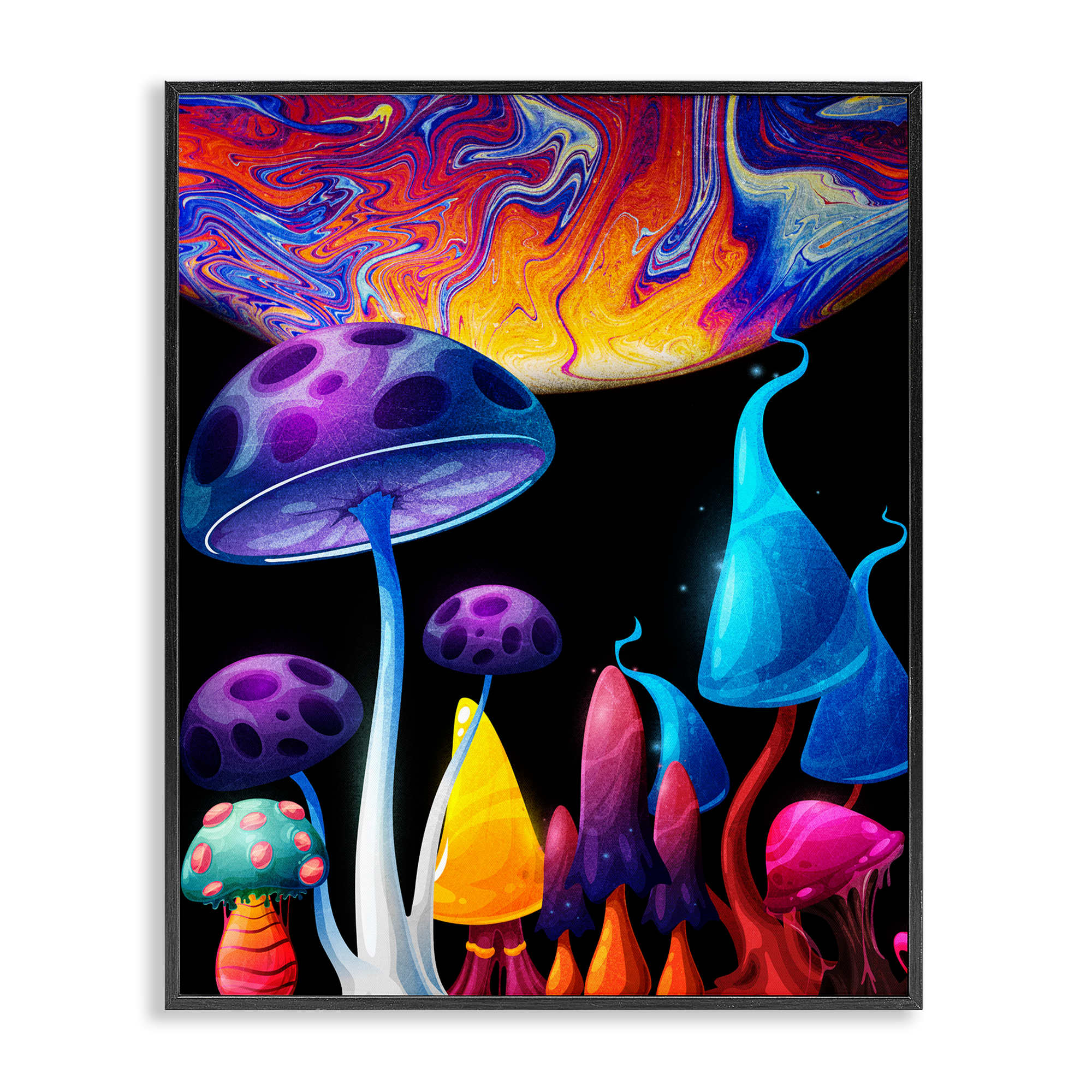Stupell Industries BS-075-FR-16X20 Whimsical Mushrooms in Space Black Framed Giclee Art By Kim Allen 16 x 20