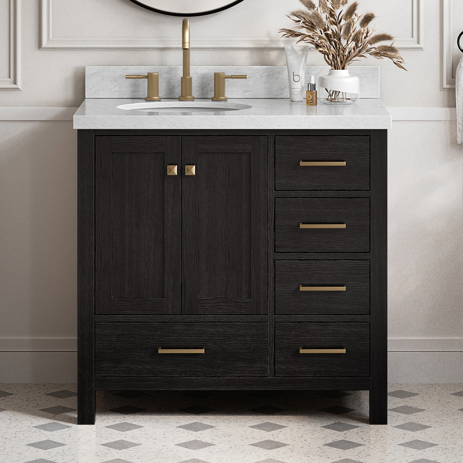 ARIEL Cambridge 36-in Black Oak Undermount Single Sink Bathroom Vanity with Carrara White Marble Marble Top