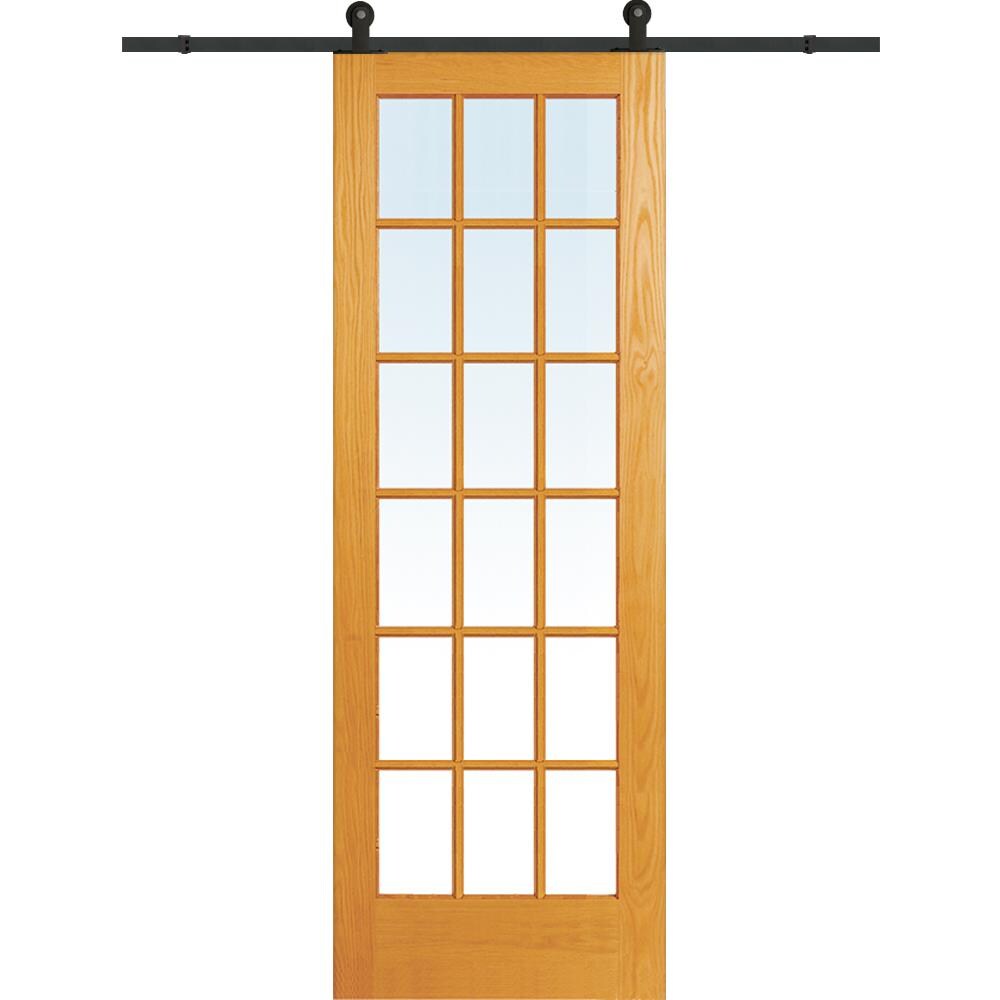 MMI DOOR ZL20142 36-in x 96-in Unfinished Pine Clear Glass Solid Core Unfinished Pine Veneer Single Barn Door (Hardware Included)